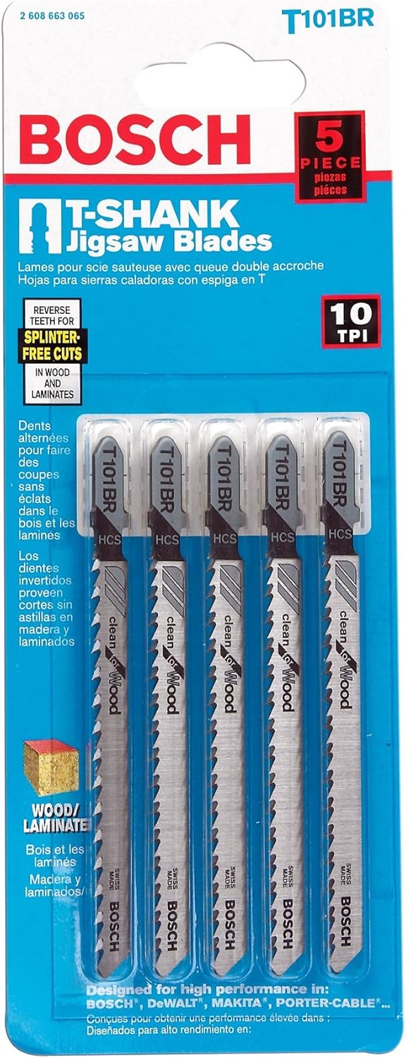 Bosch Jig Saw Blade T-Shank High Carbon 3.03" 10 Tpi 0.06" Thck Card Of 5