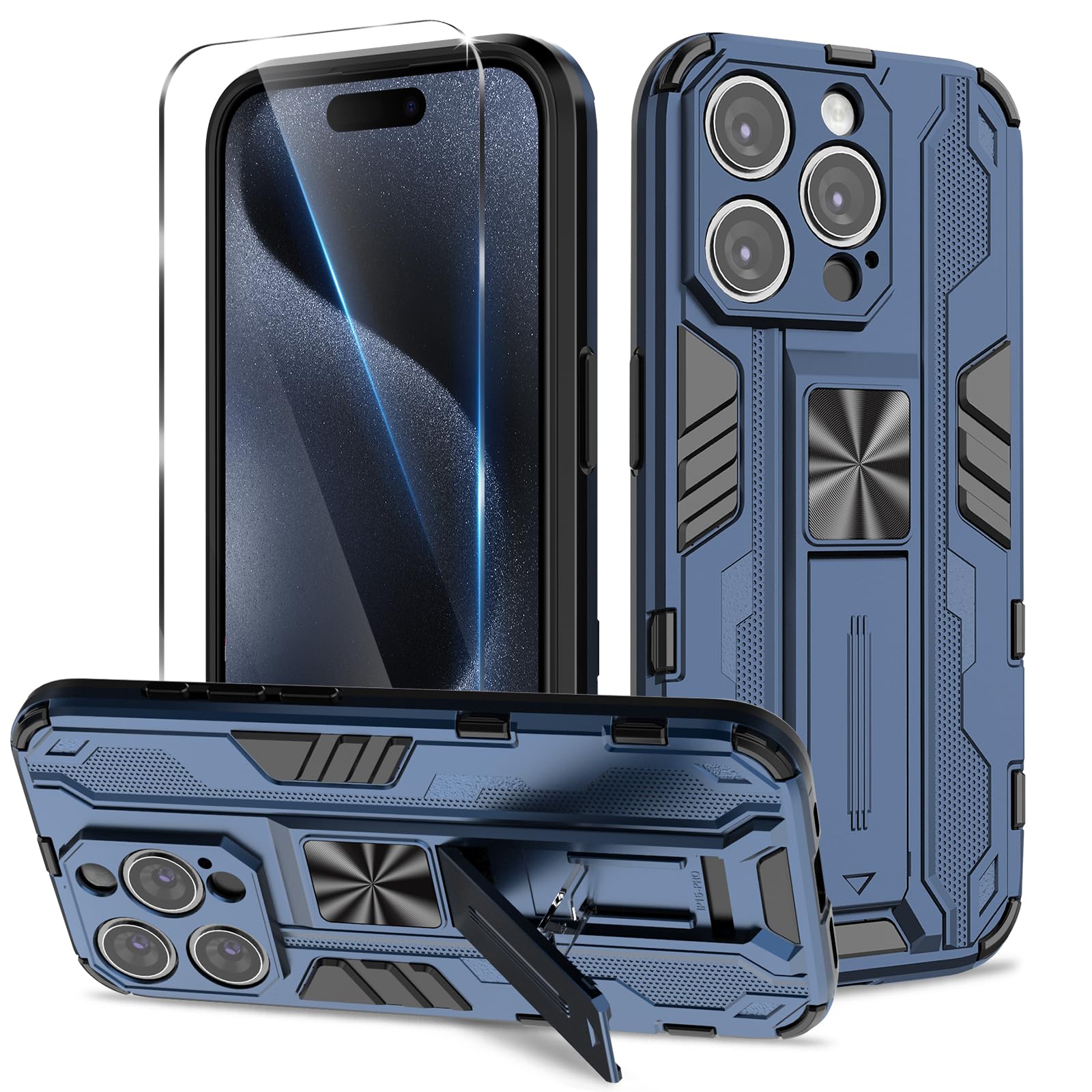 Funda para Samsung Galaxy A13 4G con Cristal Templado Protector Pantalla, Carcasa Antigolpes con Soporte anular metálico, Case Protectora de Grado Militar, Negro — view 169