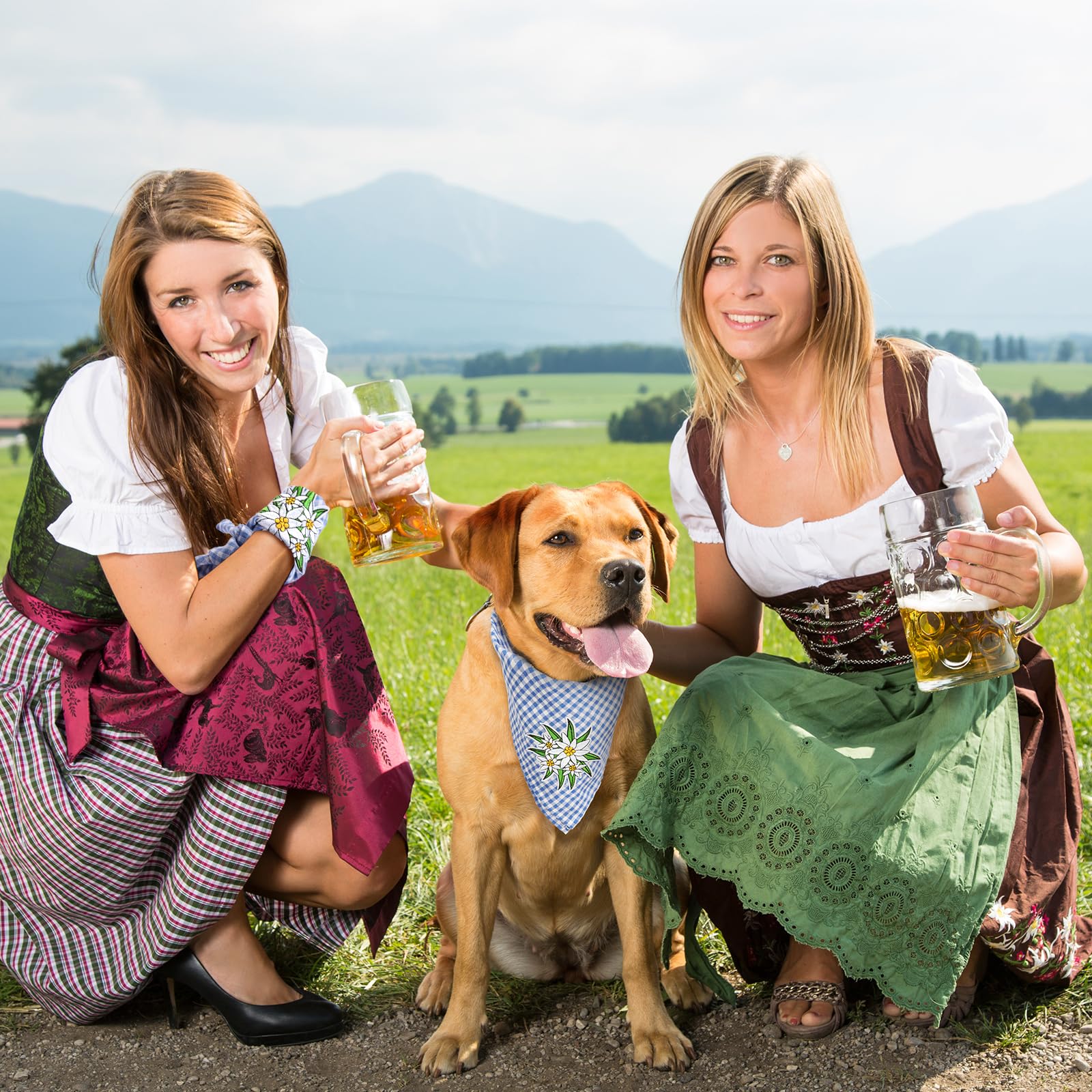 2 piezas Oktoberfest Trachtentuch Fiesta de la cerveza bufanda azul blanco Baviera damas bufanda tradicional Accesorios Oktoberfest para fiesta de la cerveza Bufanda bandana