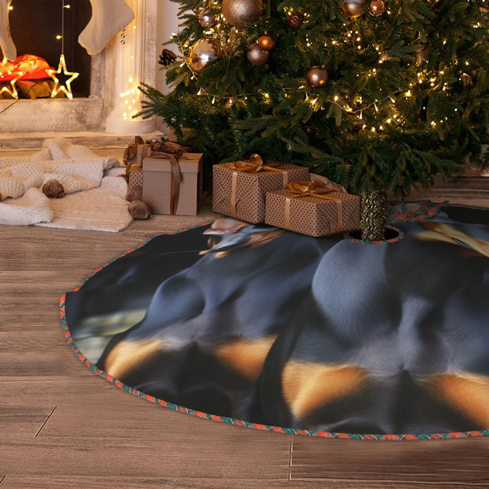 Doberman Christmas Tree Skirt 48" Artificial Tree Mat Cover Merry Christmas Burlap Xmas Tree Skirt for Christmas Decoration Holiday Indoor Outdoor Winter Party Decor