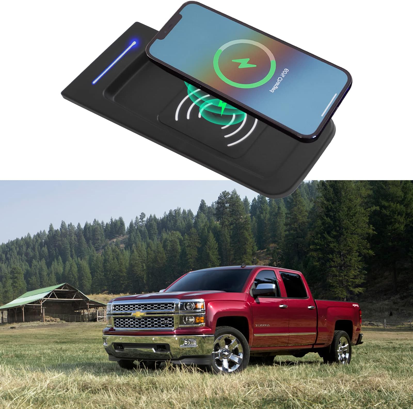 Car Wireless Charger Compatible with 2007-2014 Chevy Silverado Wireless Charger Tray Pad Center Console Replacement for 2007-2014 Chevy Silverado GMC Sierra Accessories