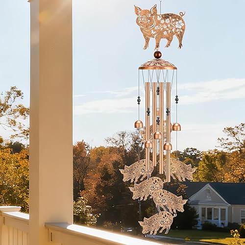 Miniatura 2 de Campanillas de viento decorativas de cerdo  Campanillas de viento de animales de metal con tarjeta decoración exterior interior para jardín, patio,
