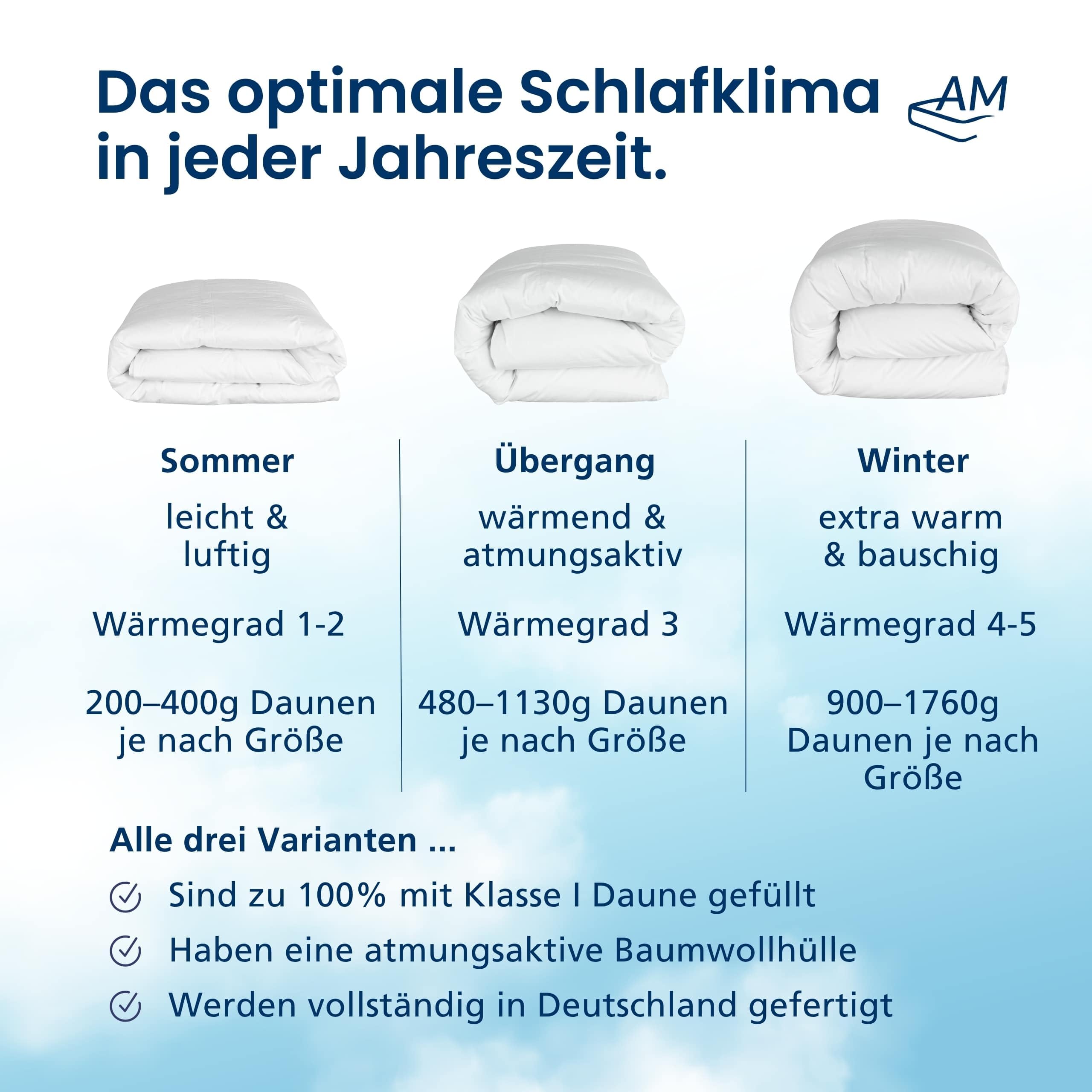 Daunendecke 140x200 Ganzjahres - Made in Germany - 100% Extraweiche Daunen - Atmungsaktive Ganzjahresdecke 140x200 - Oeko-TEX zertifizierte Federbettdecke 140x200cm - Bettdecke