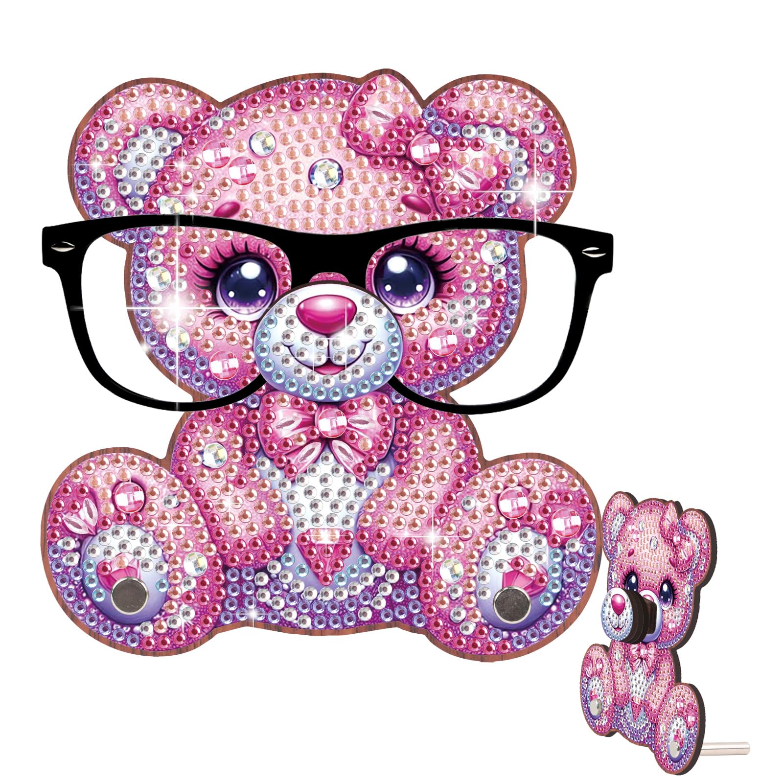 DIY Special Shaped Diamond Art Glasses Holder, Wooden 5D Rhinestone Eyeglass Stand for Adults, Diamond Art Tabletop Ornament, Handmade Desk Organizer & Decor Craft Gift(Bear)