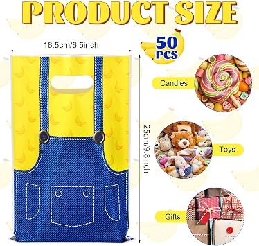 DERTE 50 Pcs Yellow Party Favor Bags Birthday Decorations Gift Bags