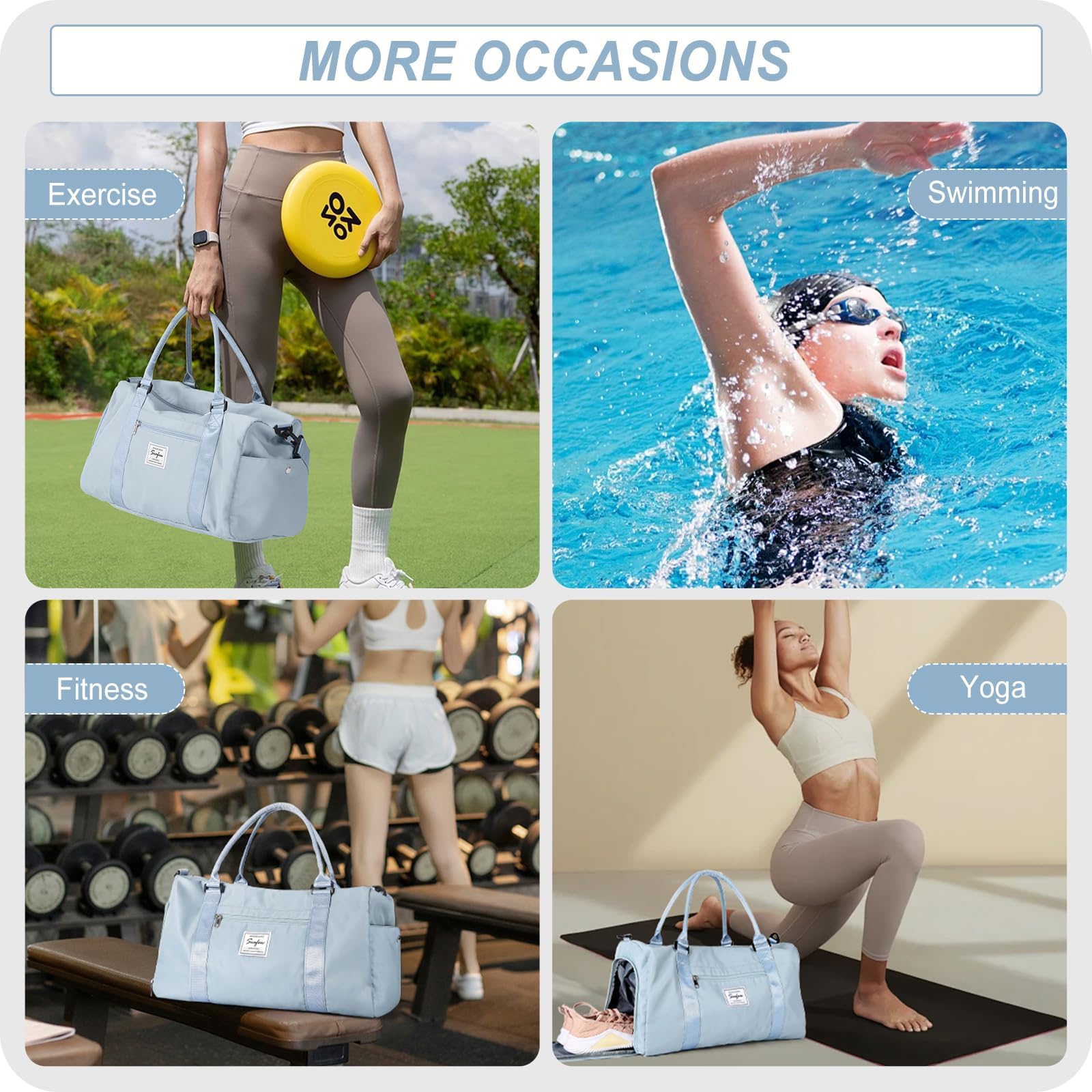 HYC00 Borsone Palestra Donna Uomo Borsa Sportiva con Scomparto Scarpe Borsone da Viaggio Sports Gym Bag Grande Borse da Palestra Piscina Donna Fitness Weekend Duffel Bag Borsa per Ospedale,H3-Azzurro