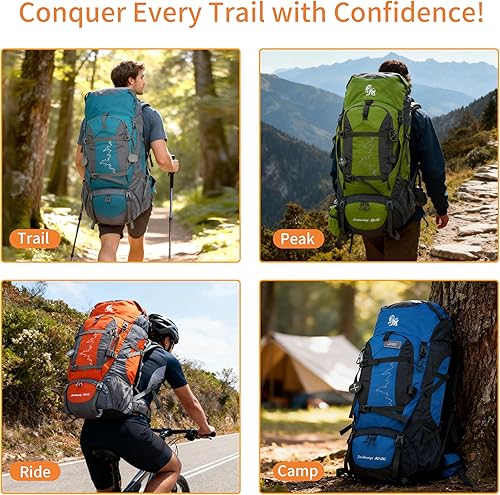Miniatura 8 de Mochila de senderismo de 80L  Bolsa de senderismo ligera impermeable con correas de cojín de aire, mochila duradera de gran capacidad para