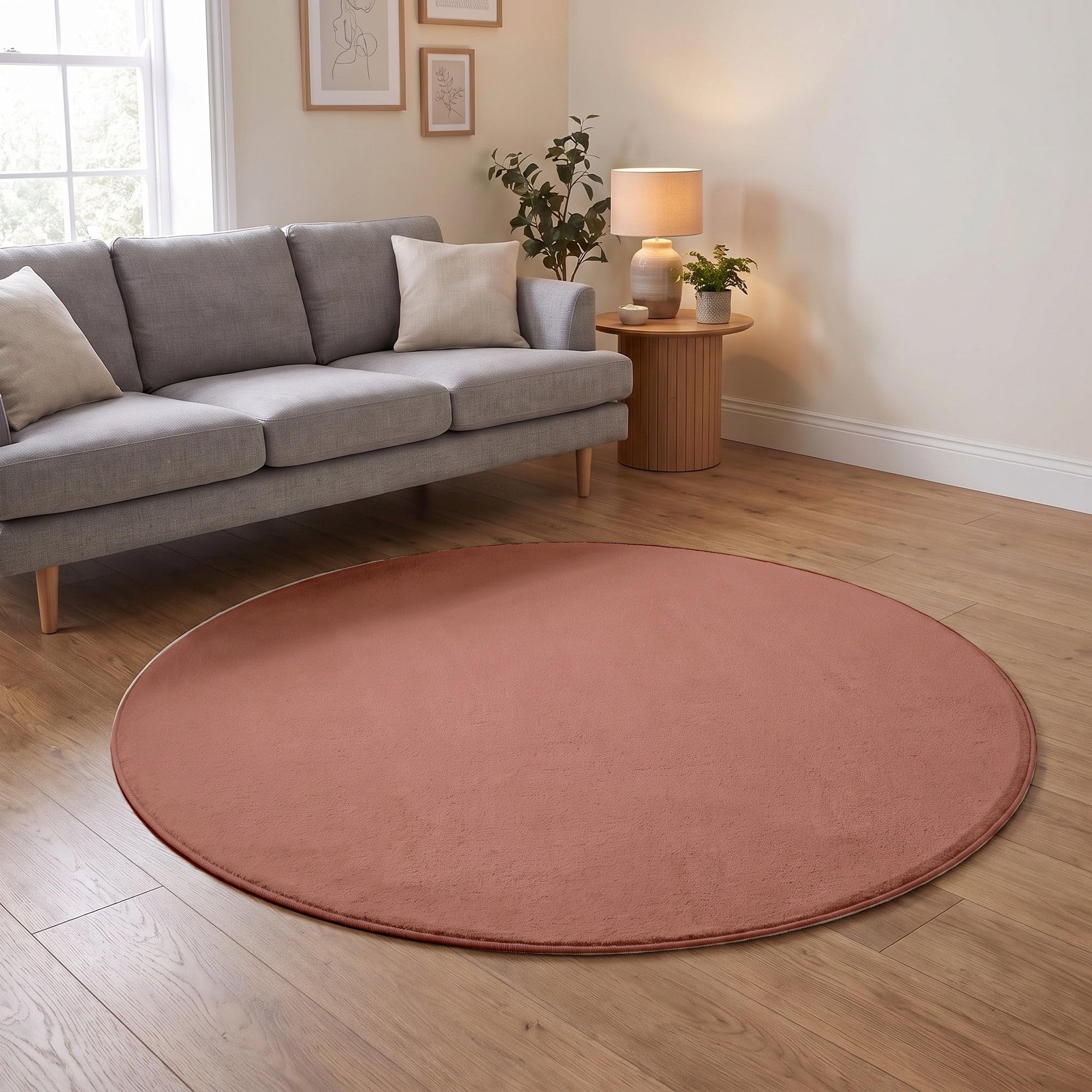 THE RUGS Washmellow Round Rug Living Room - Washable Non-Slip 120 cm, Dark Pink 9 mm Soft Low Pile Bedroom Kitchen