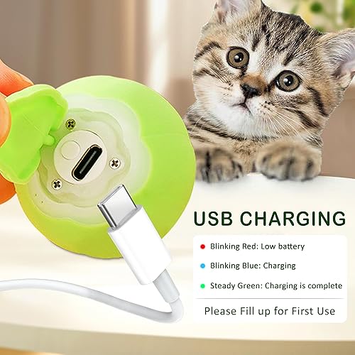 Miniatura 5 de Juguete interactivo para gatos, juguetes inteligentes para gatos con luces LED, bola rodante móvil automática para gatitos de interior, juguete Verde