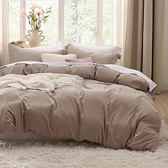 Bedsure Khaki Duvet Cover Queen Size - 3 Pieces Prewashed Cotton-Like Extra Soft Bedding Set, Includes 1 Duvet Cover 90x90 Inches with Zipper Closure & 2 Pillow Shams, Comforter Not Included