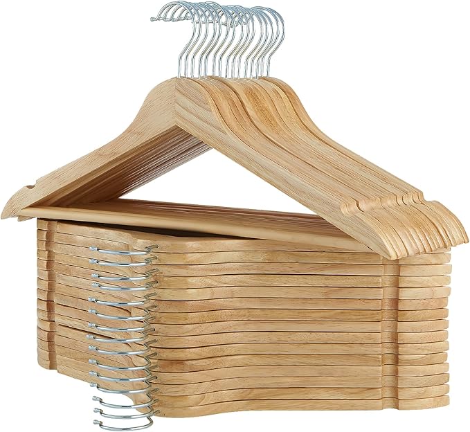 ELONG HOME Solid Wooden Hangers 30 Pack, Wood Suit Hangers with Extra Smooth Finish, Precisely Cut Notches & Chrome Swivel Hook, Wooden Clothes Hangers for Shirt Coat Jacket Dress, Natural
