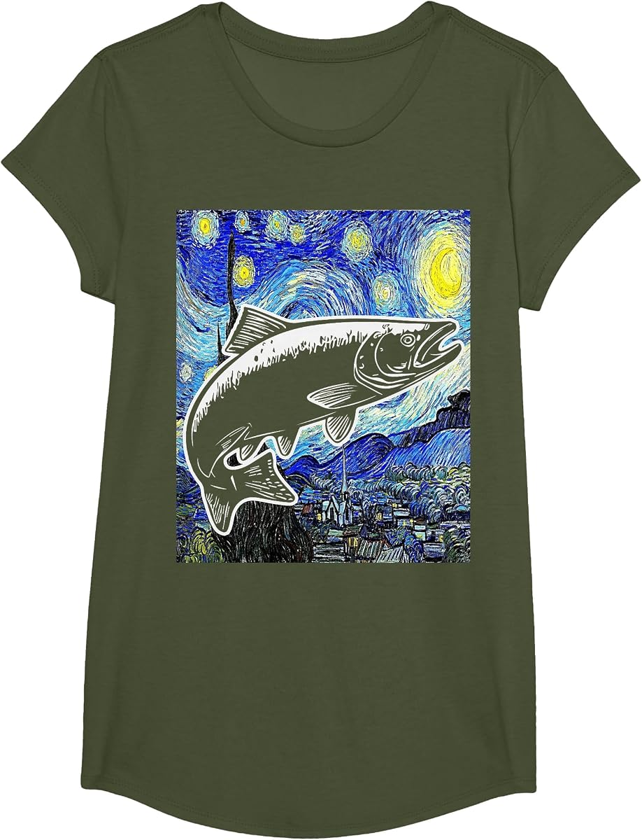 Trucha Noche Estrellada Trucha Pesca Van Gogh Pintura Camiseta