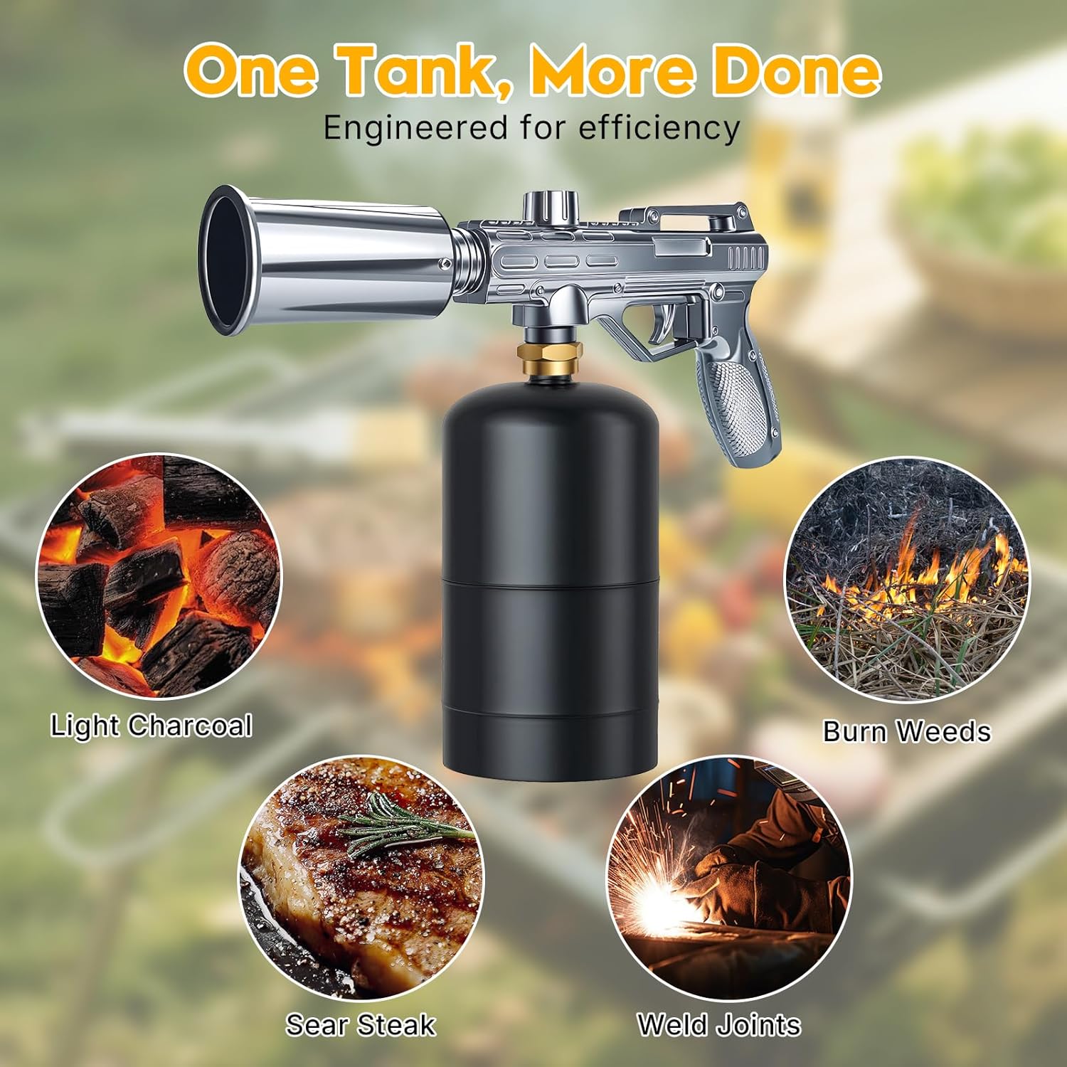 Propane Torch Gun, Adjustable Turbo Flame Blowtorch – 3272°F Max,Culinary Torch for BBQ, Searing Steak, Sous Vide, Campfire Starter (Tank Not Included)