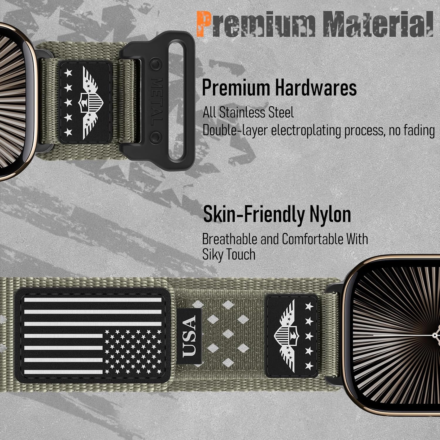 Rugged Nylon Bands for Apple Watch Band 42mm（Series 11/10） 41mm 40mm 38mm Men,Breathable Holes Sport Strap With US Flag Wristband for iWatch band Series 11 10 9 8 7 6 5 4 3 SE3/2/1 image 4