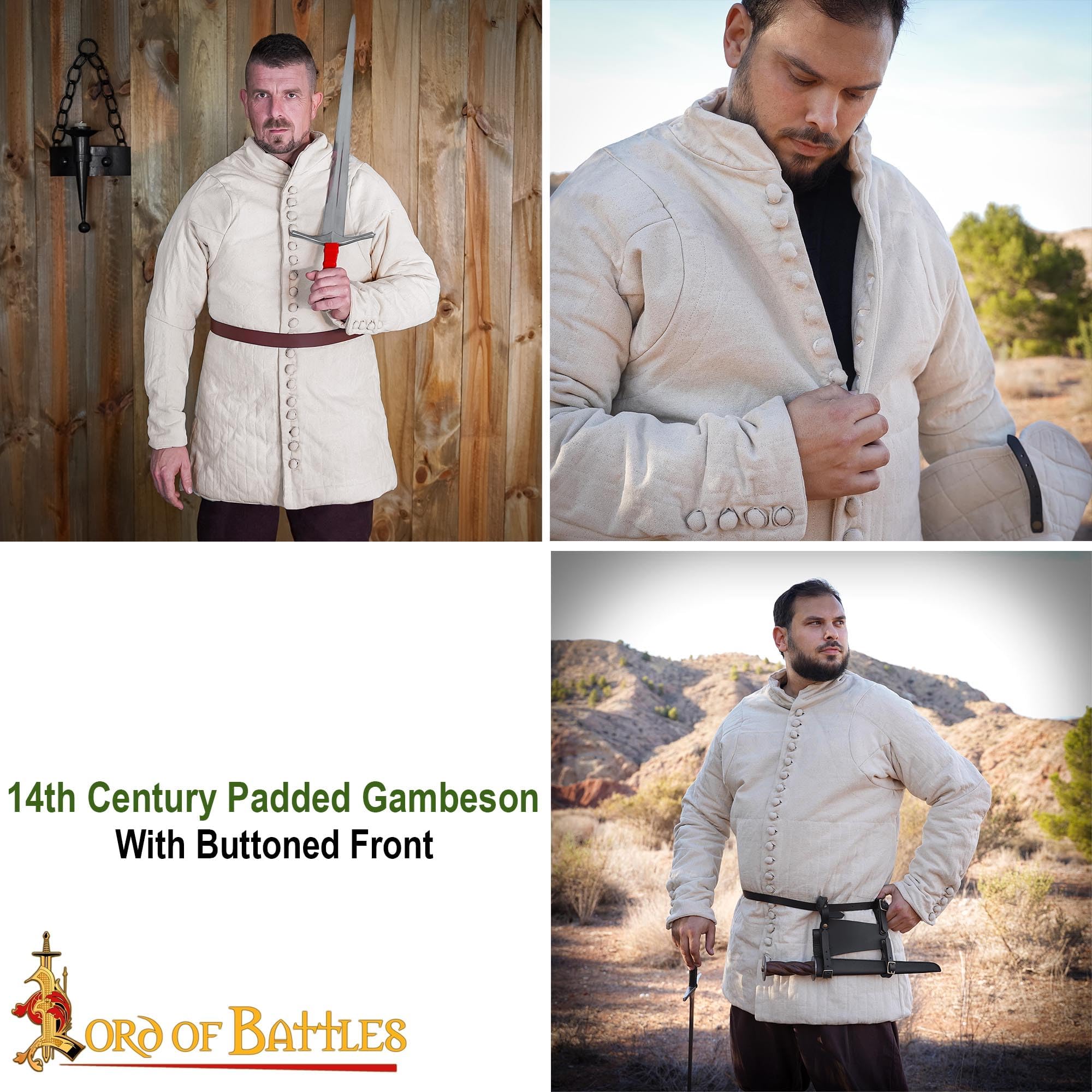 Medieval Gambeson Real Armor Abrigo acolchado grueso lona algodón tres capas