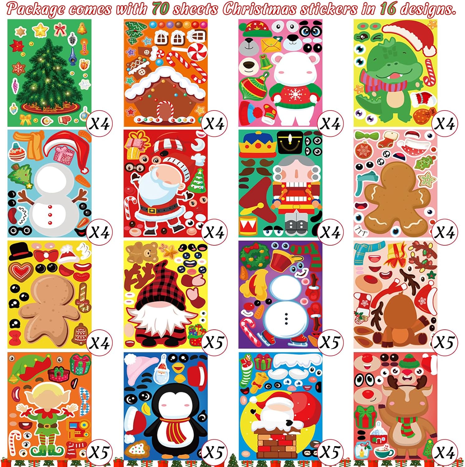 70Sheets Christmas Stickers Crafts Bulk