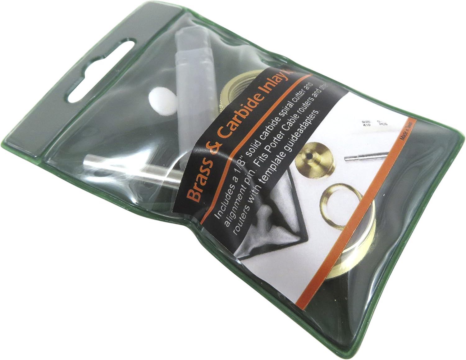 Taytools 300011 Router Inlay Kit Solid Brass 3 Piece Guide Bushing, 1/8 Inch Solid Carbide Downcut Bit and Alignment Pin