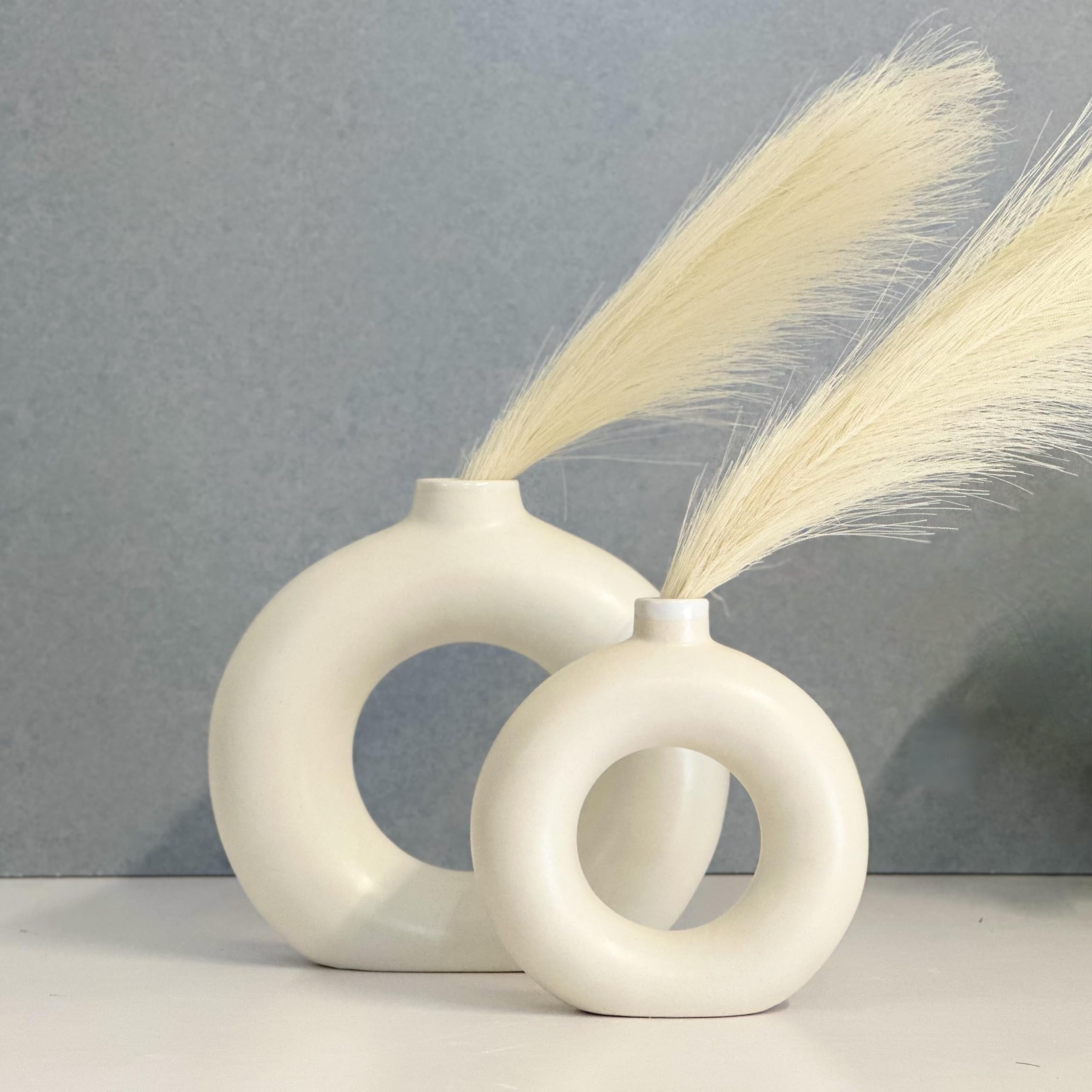 URBAN SENSE™ | Donut Flower Vase | White Ceramic Circle Pampas Grass Vase for Home Decor | Round Vase Showpiece Living Area, TV Unit Housewarming Gift (Pack of 2) (6 Inch, 8 Inch) (B0D315PFZ3) Amazon Price History, Amazon Price Tracker
