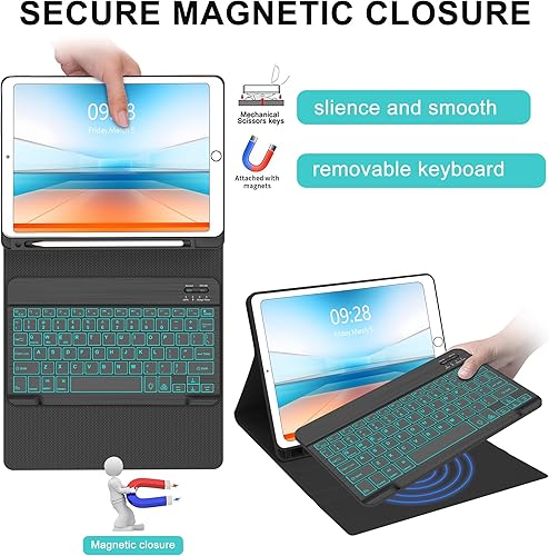 Miniatura 7 de Keyboard Case for iPad 9.7 inch 6th Gen 20185th Gen 2017Air 2AiriPad Pro 9.7, Magnetic Detachable Bluetooth Keyboard  7 Color RGB Backlight  Slim