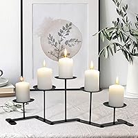 Vista 2 de Candelabro de hierro 5 portavelas: decoración de centro de mesa de candelabro ajustable - Soporte de vela de metal con decoración