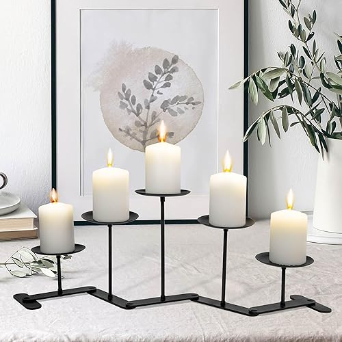 Miniatura 2 de Candelabro de hierro 5 portavelas decoración de centro de mesa de candelabro ajustable - Soporte de vela de metal con decoración en el