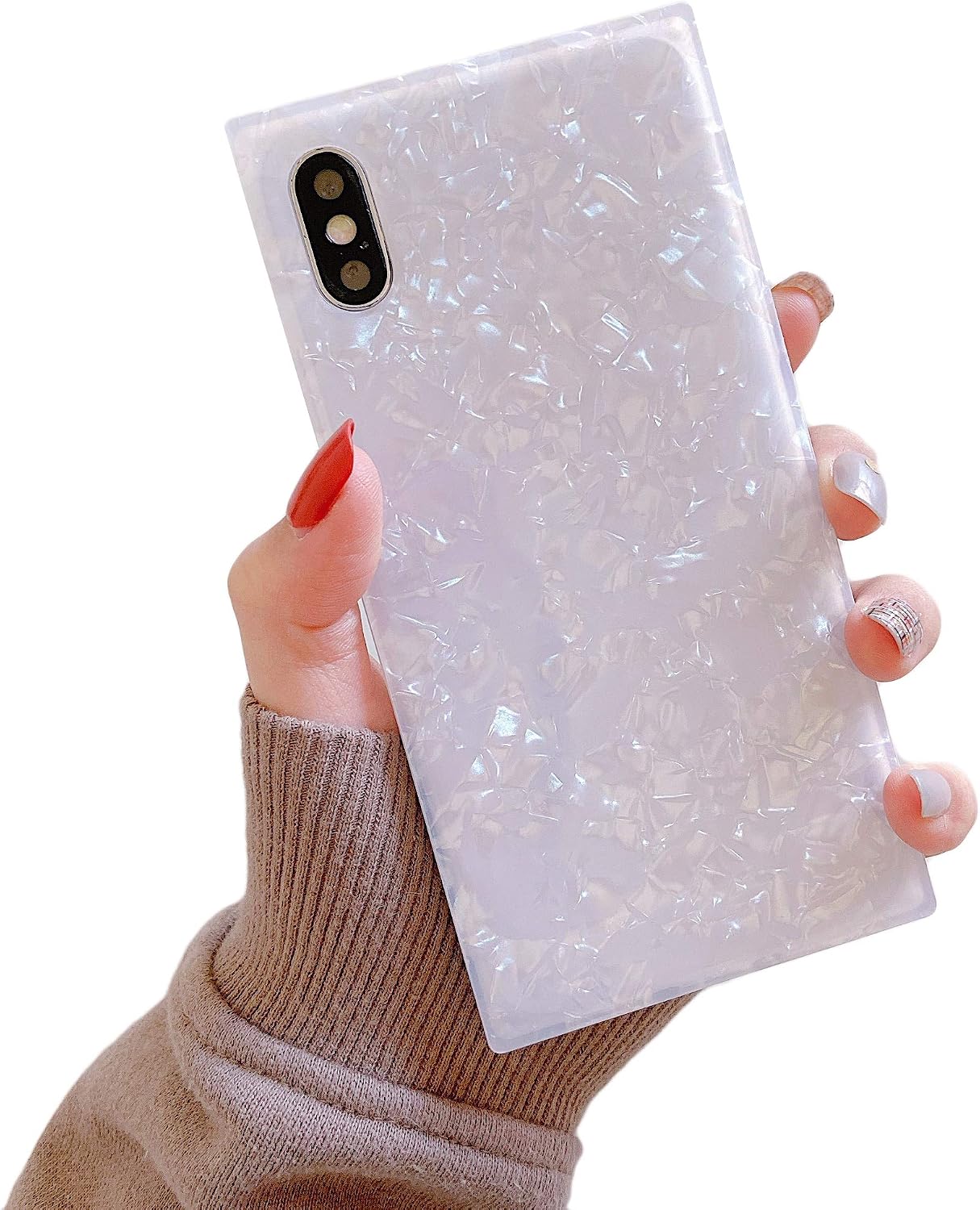 Cocomii Square iPhone XR Case - Square Pearl Glitter - Slim - Lightweight - Glossy - Mother-of-Pearl Seashell - Minimalist Luxury Aesthetic Cover Compatible with Apple iPhone XR 6.1" (White)