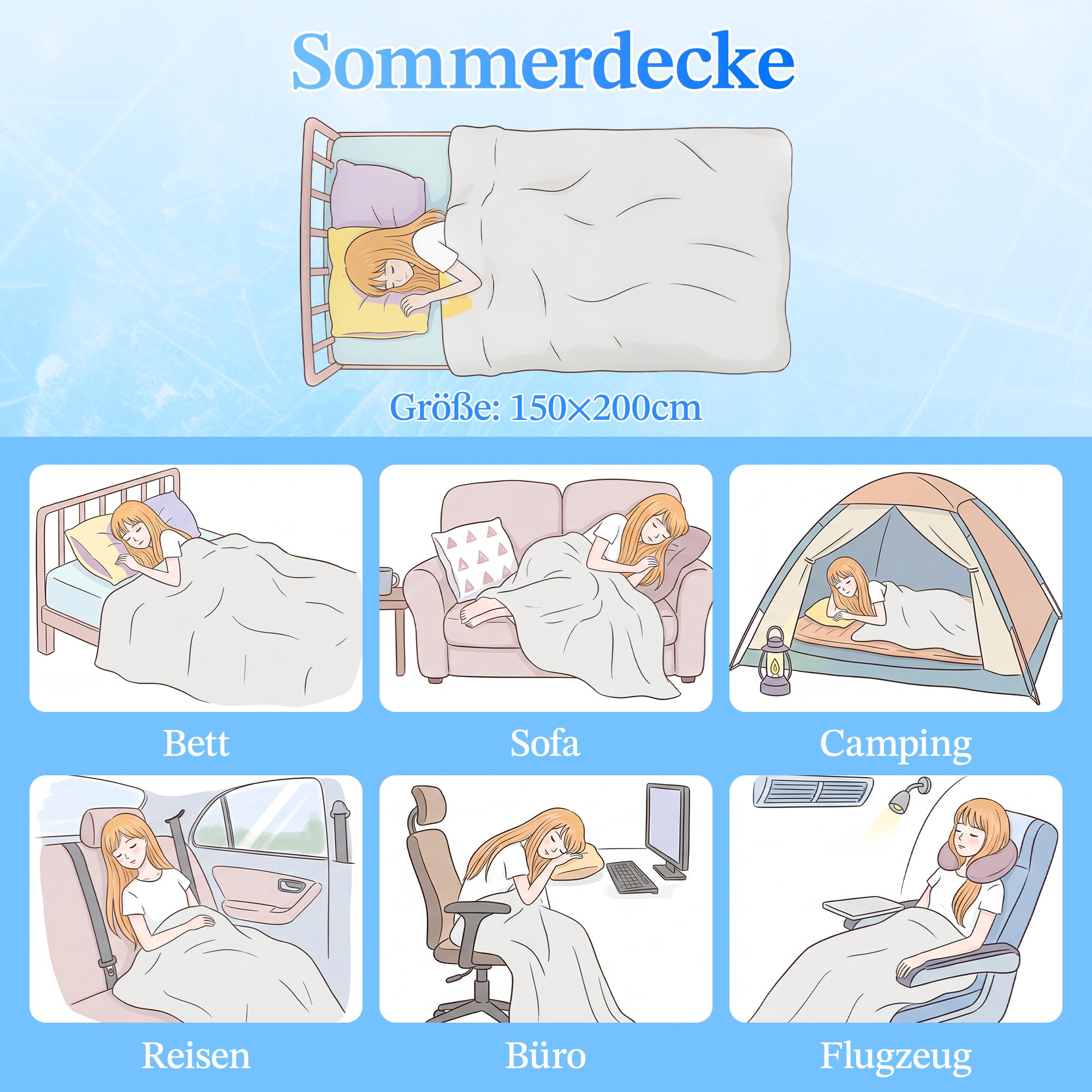 LANSOW Kühldecke, 150 x 200 cm, Q-Max >0,5, doppelseitig, leicht, kühlende Decke für Nachtschweiß und heiße Schläfer, Arc-Chill, atmungsaktiv, Eis-Sommerdecke für Bett, Sofa, Camping, Reisen, Grau