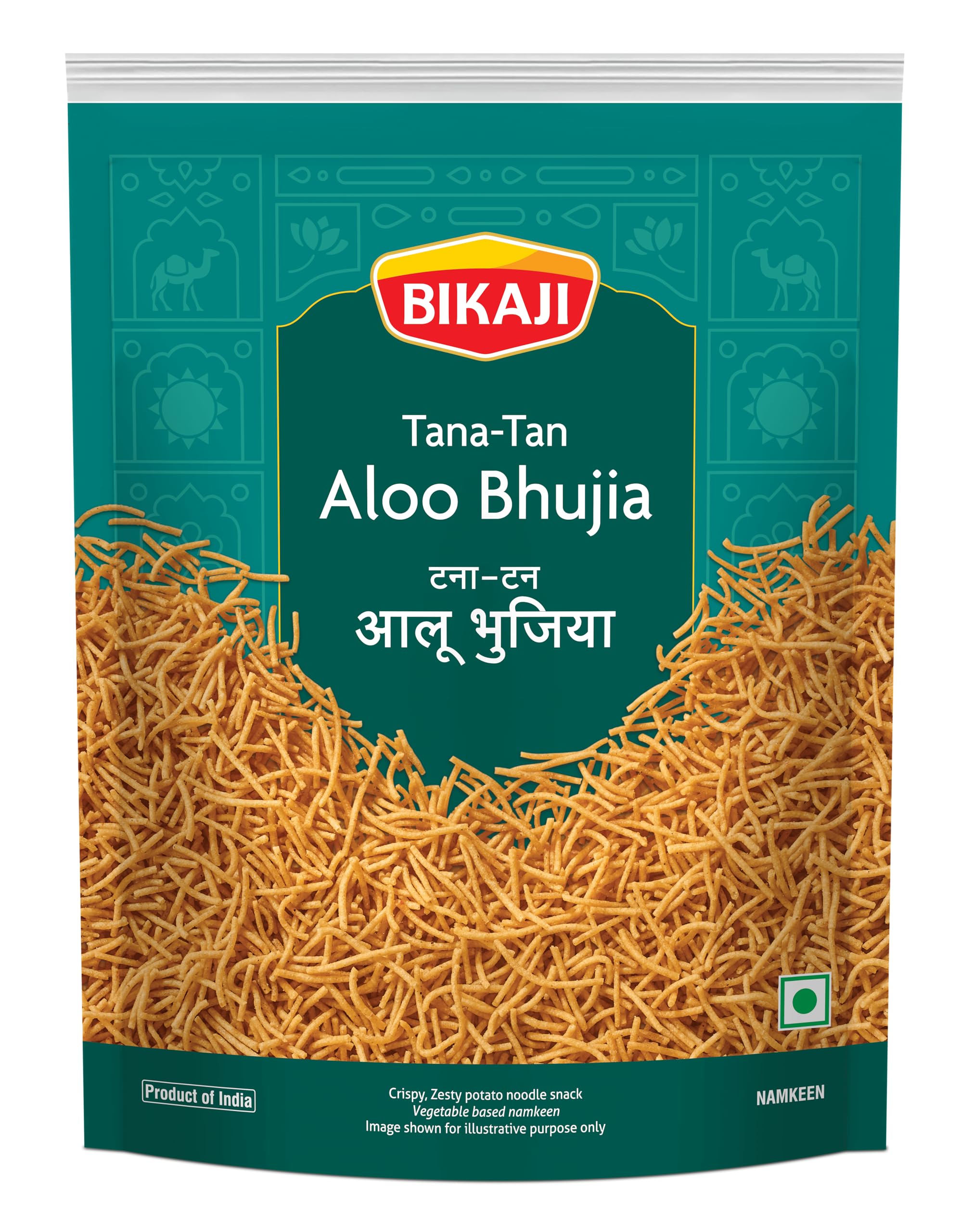 Bikaji Bhujia No.1 14.11 oz (400g), Traditional Bikaneri Sev, Authentic Indian Namkeen Snack, Spicy and Crunchy Potato Noodle Style Sev, Everyday Munching Tea-Time and Party Snack, Vegetarian Ready-to-Eat
