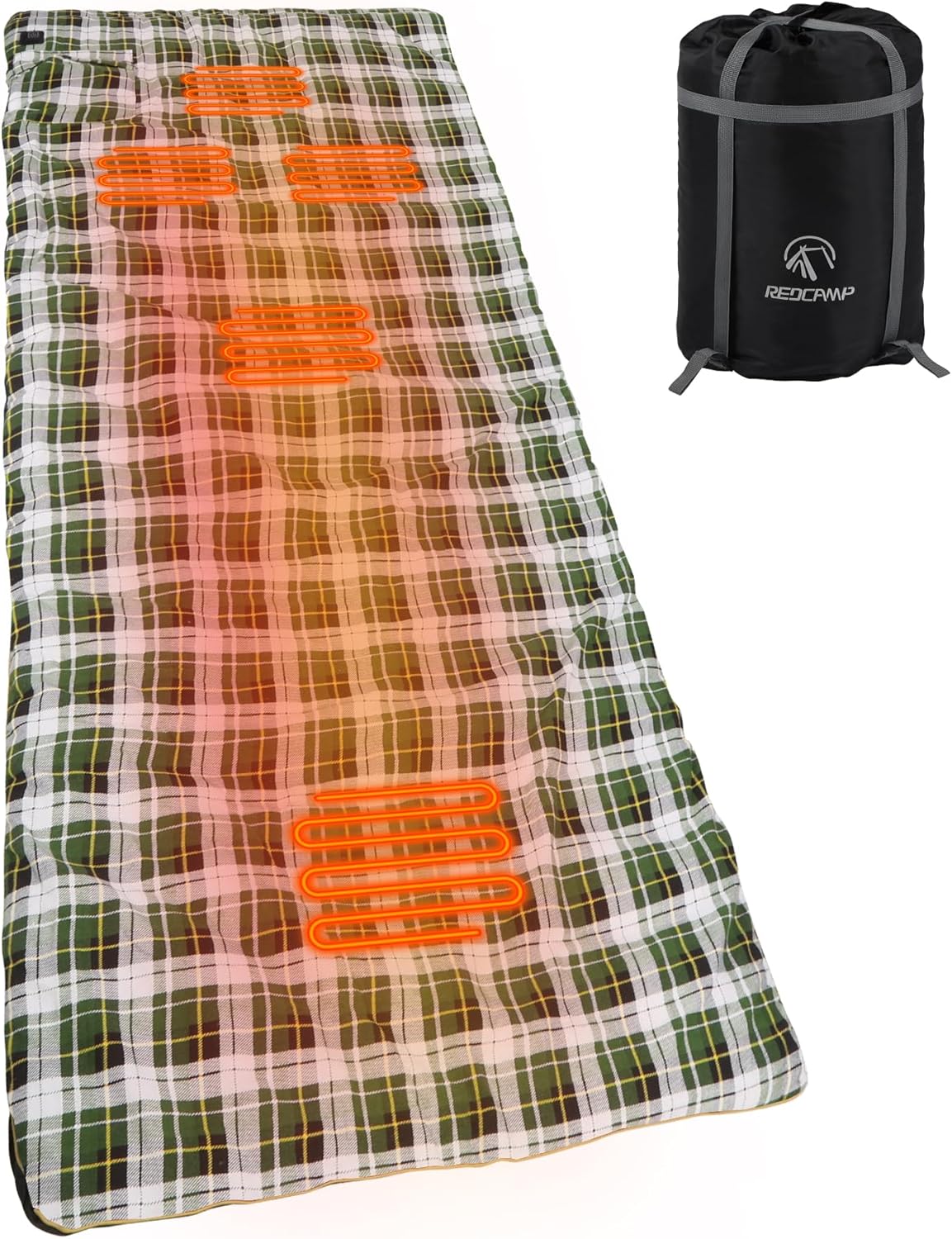 REDCAMP Heated Sleeping Bag Pad, Heated Sleeping Bag Liner, 5 Heating Zones, 3 Adjustable Heat Settings USB Heating Pad for Cold Weather Camping Backpacking or Hiking, Green/Red