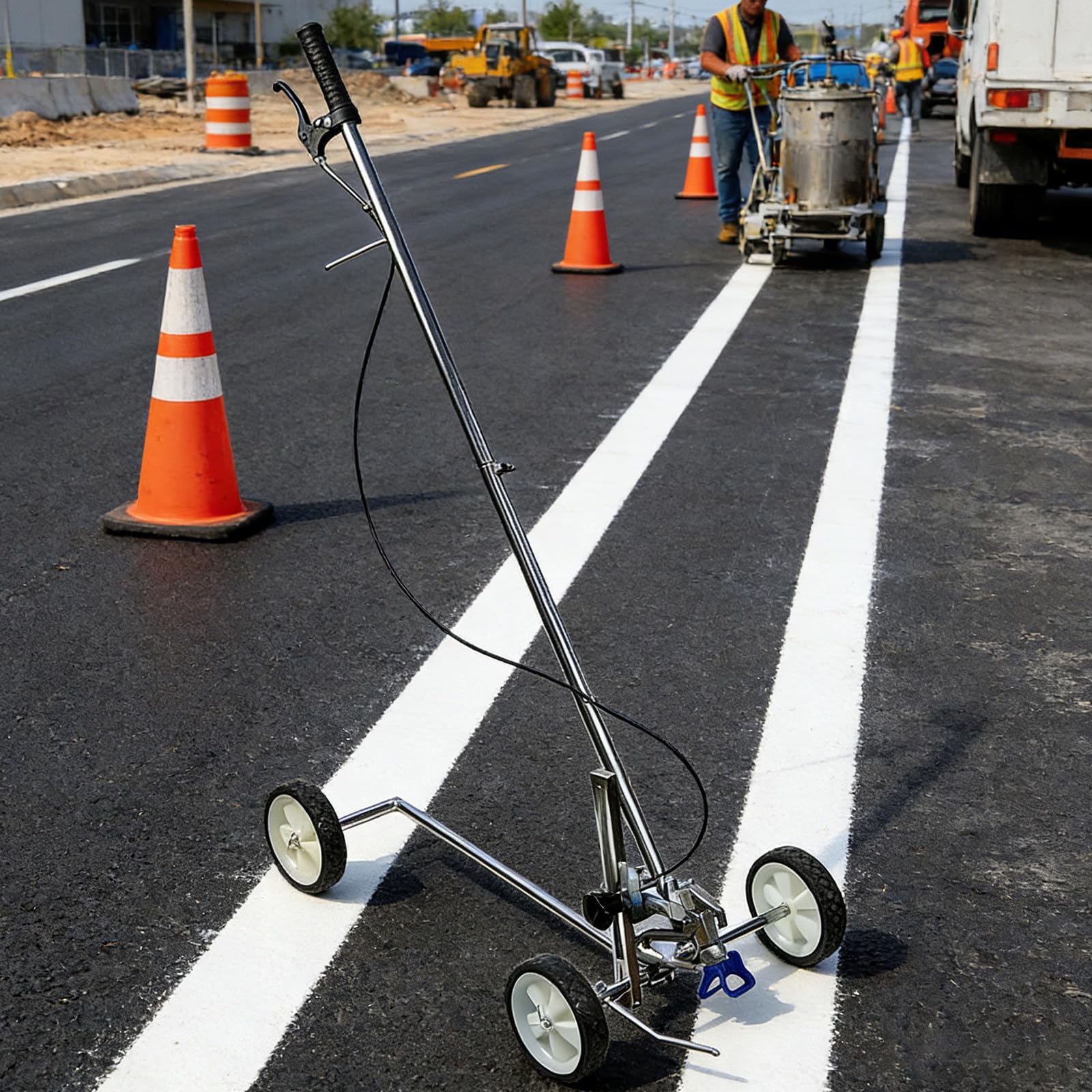 GTHTUHFD Wheeled Line Marking Machine, Hand Push Cold Spray Paint Pavement Marker For Road, Parking Lot, Runway