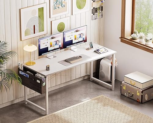 Miniatura 2 de AODK Escritorio pequeño de 55 pulgadas para computadora con toma de corriente para espacios pequeños, oficina en casa, estudiantes, laptop,