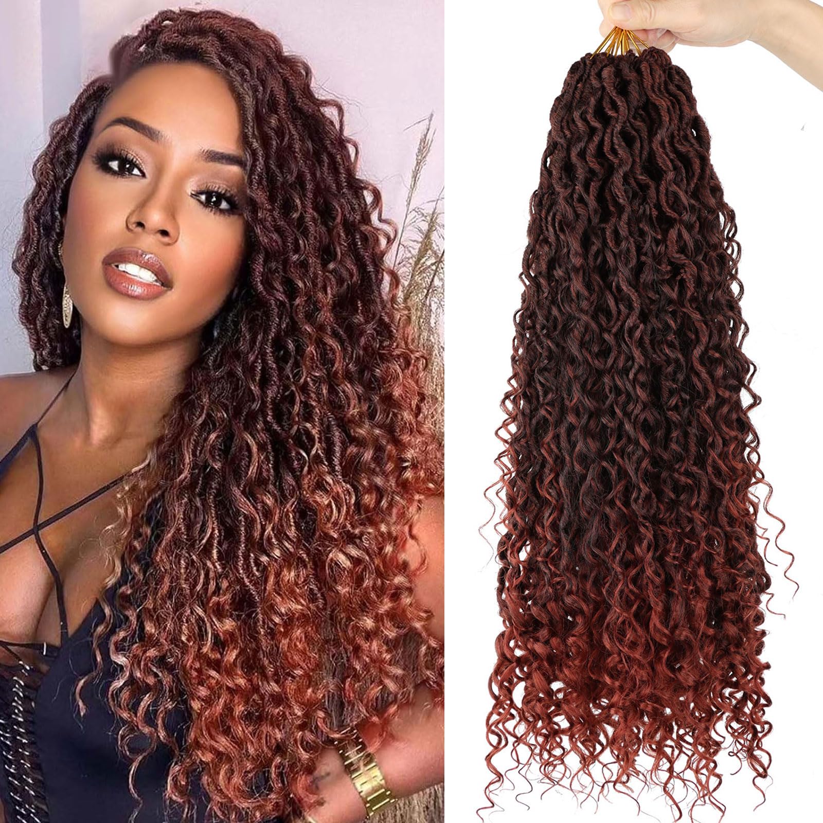 24 inch Goddess Locs Crochet Hair Pre Looped 8 Packs Boho Faux Locs Crochet Braids for Black Women Soft River Locs Crochet Hair with Curly Ends T350