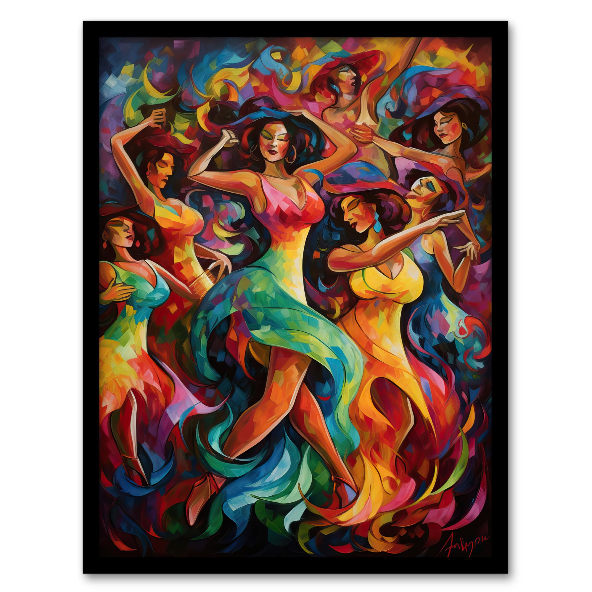 Artery8 Latino South America Colourful Bright Bold Painting Rhythm Body Energy Theatre Arts Artwork Artwork Framed Wall Art Print A4
