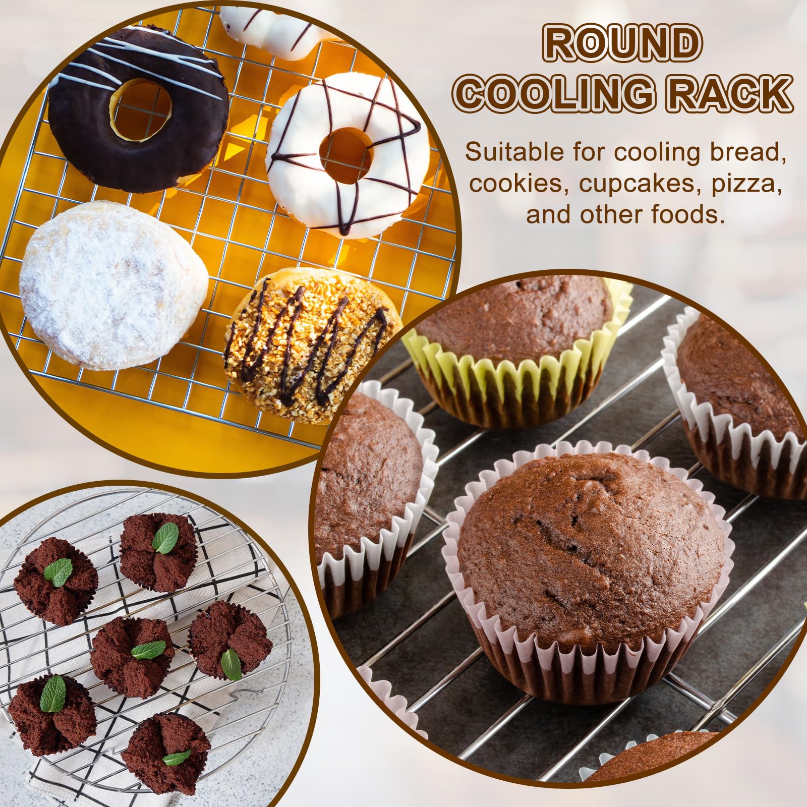 sourcing map Grille de cuisson ronde de 38,1 cm, grille de mise en conserve en acier inoxydable avec pieds, grille de barbecue en maille pour la cuisson, le refroidissement des ustensiles de cuisine à