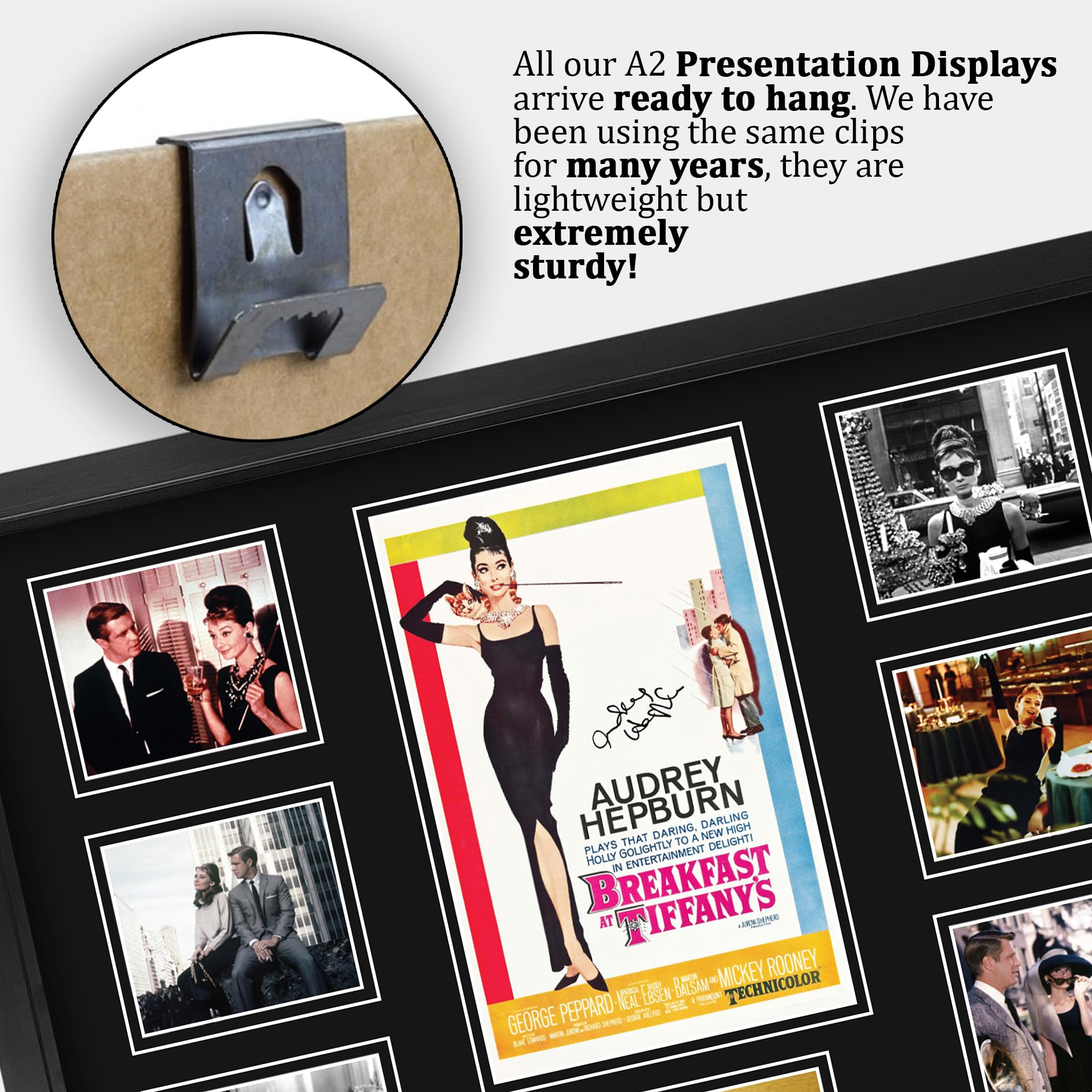 HWC Trading Breakfast at Tiffany's Audrey Hepburn Regali Stampati Autografo Firmato Immagine Per Gli Appassionati Di Memorabilia Di Film - A2 Incorniciato (ID-006436)