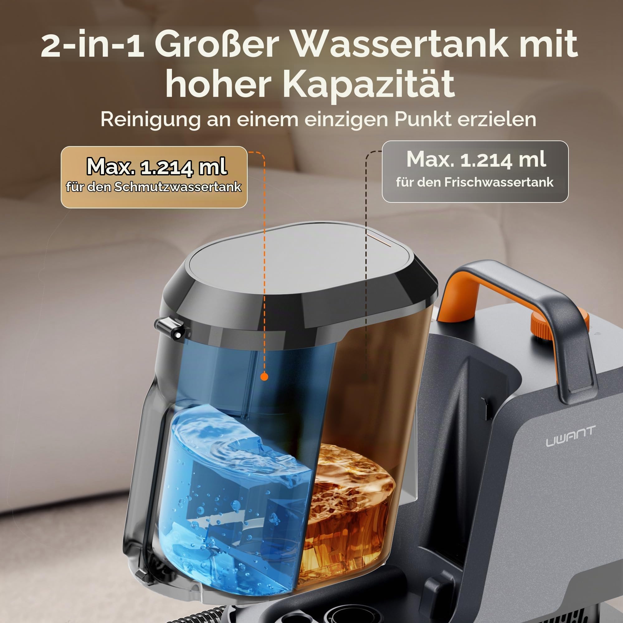 Uwant Y100Pet Polsterreiniger Gerät Mit 22Kpa Teppichreiniger Waschsauger Geräuscharm Nasssauger Teppichreiniger Für Alltägliche Flecken Und Verschmutzungen Mit Schlauch Für Teppich Sofa