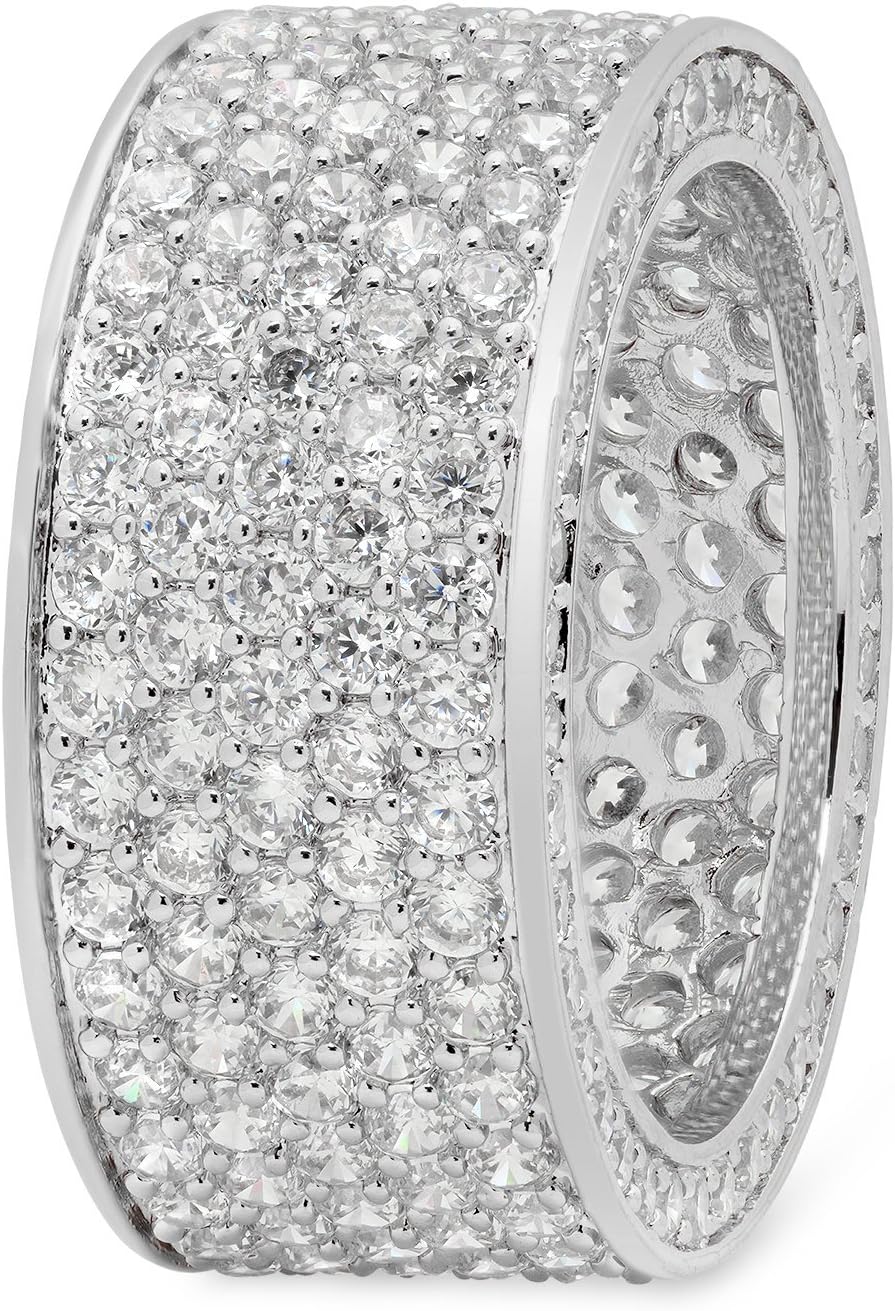 The Bling Factory Rhodium Plated Micro-Pave Iced Out Cubic Zirconia Band Ring - Image 2