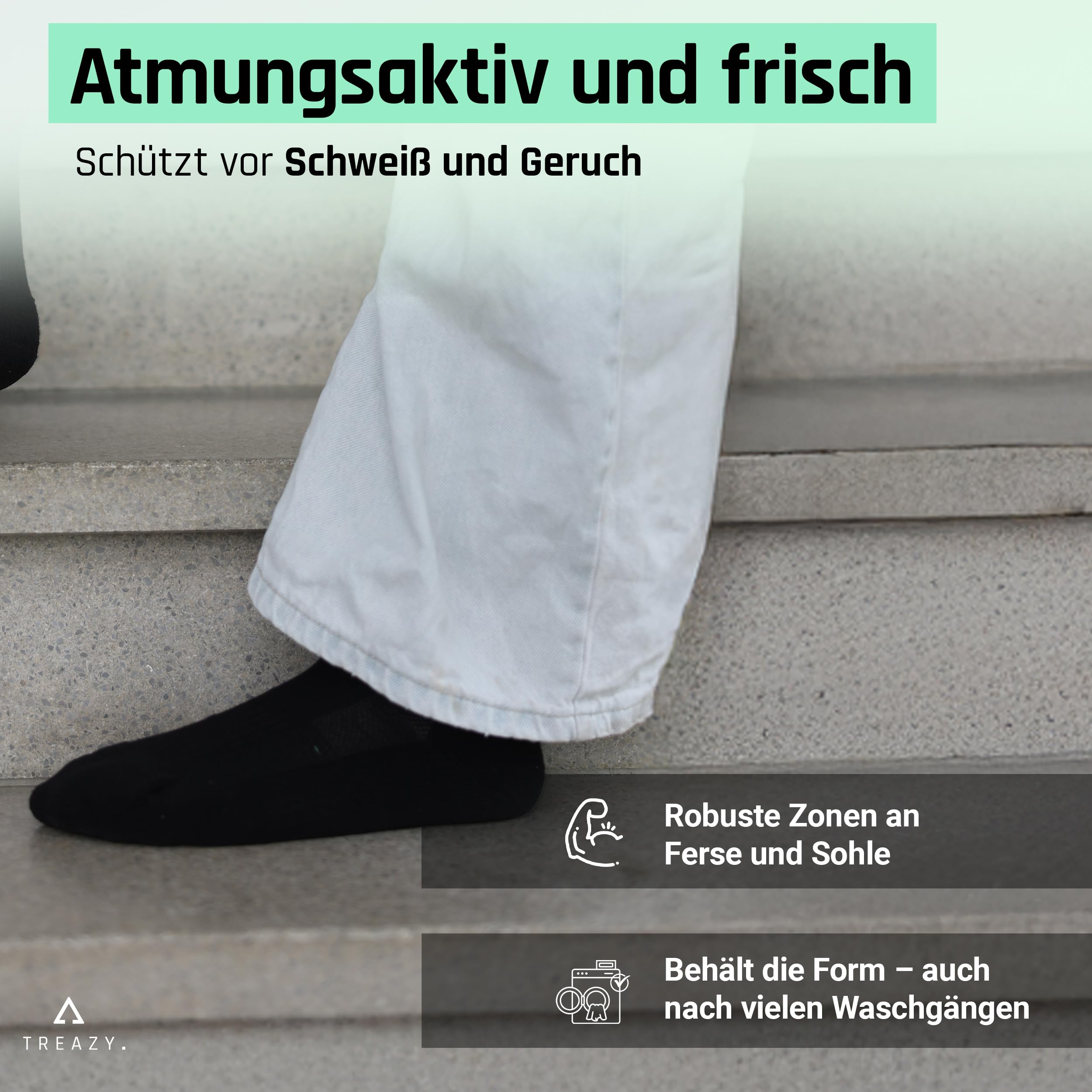TREAZY Halbhohe Socken Quarter Socken aus Bio-Baumwolle – Schweiß und blasenfrei dank extra Lüftungskanälen und anatomischer Passform – besonders langlebig