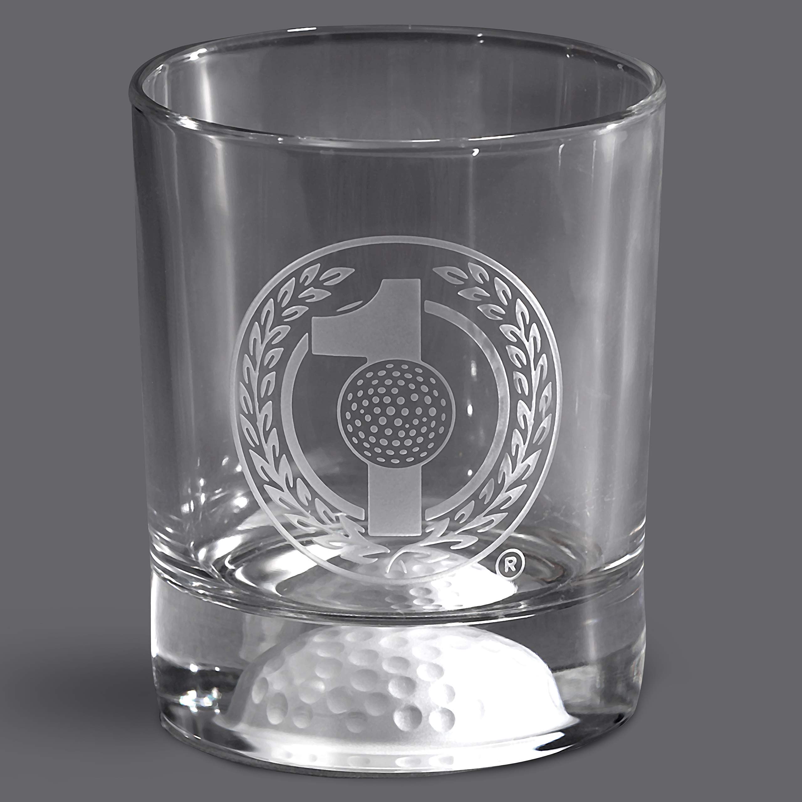 Golf Hole-In-One Bar Glass | Old Fashioned Style |12.5oz | 3D Golf Ball Impression Bottom | Deep Etched Logo