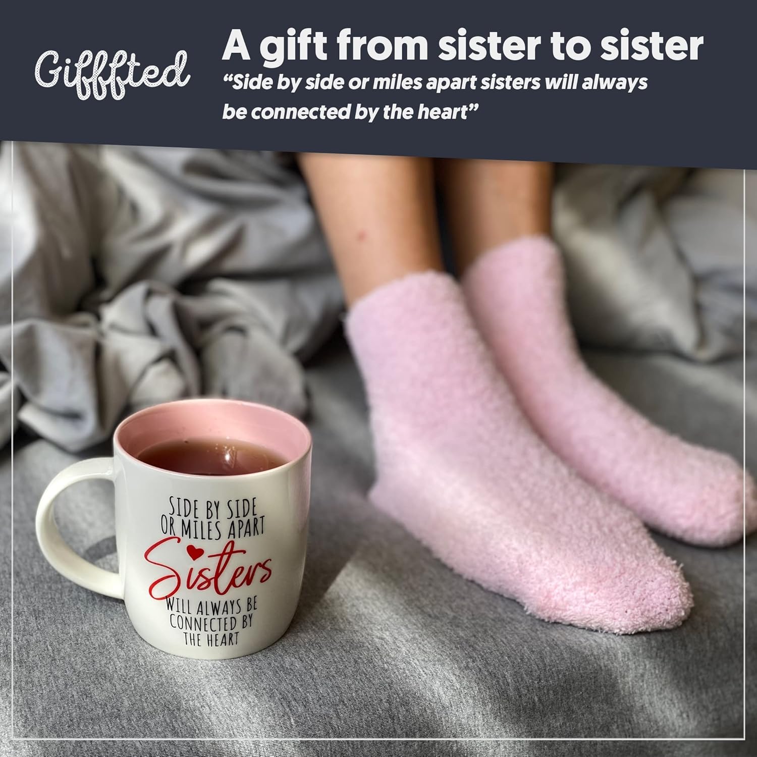 Triple Gifffted Best Sister Ever Coffee Mug & Socks, Gifts for Little Big Sisters from Brother, Birthday Presents Ideas, Valentines Mothers Day Christmas, to younger older sibling, Ceramic Cup 380ML - Image 10