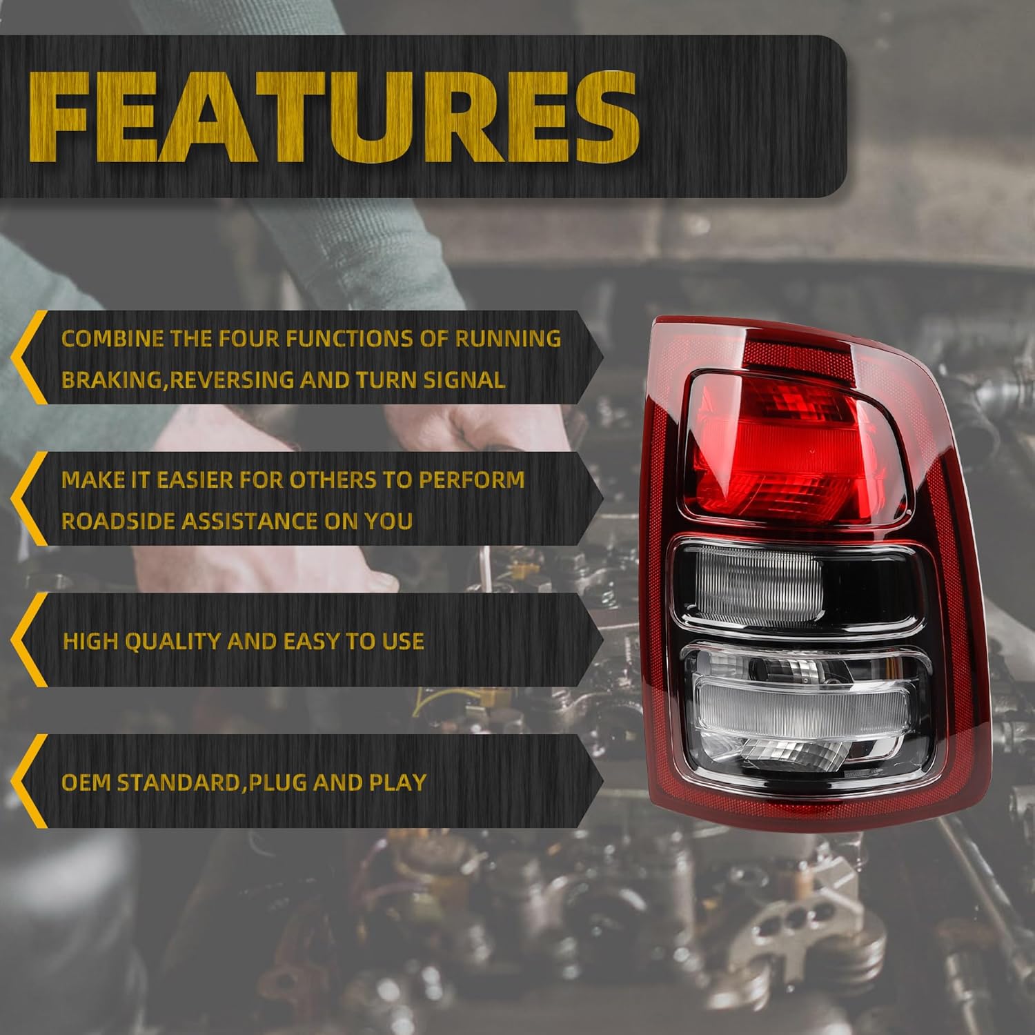 Condition photo showing New/Like New for dasbecan tail light assembly halogen compatible with dodge ram 2500 3500 2019-2023 2024 rear lamp right passenger side 68409002ad (black cover) halogen black right passenger side