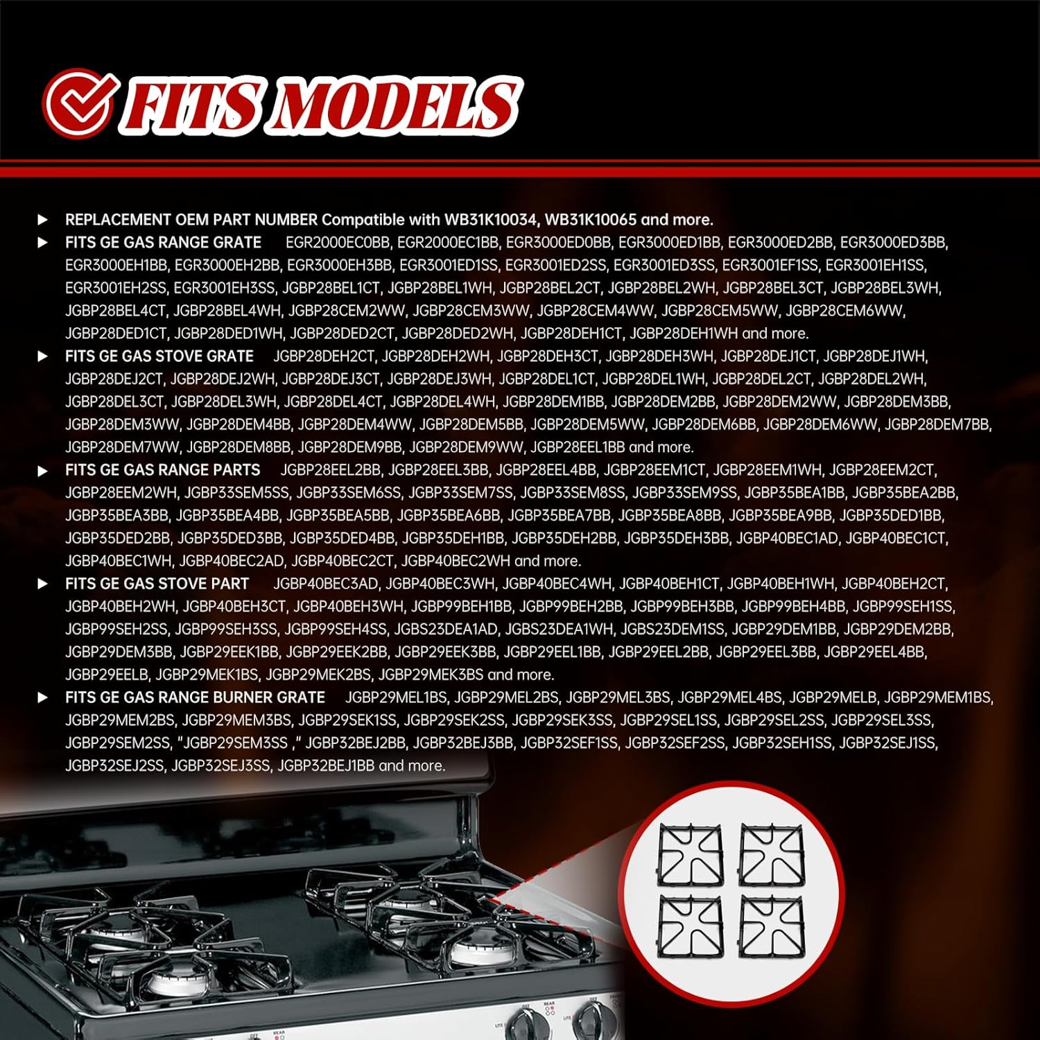 WB31K10034 Cast Iron Rack Grate Replacement Parts For GE Burner Grate Stove Parts General Electric Gas Range Parts Stove Surface Top Grate