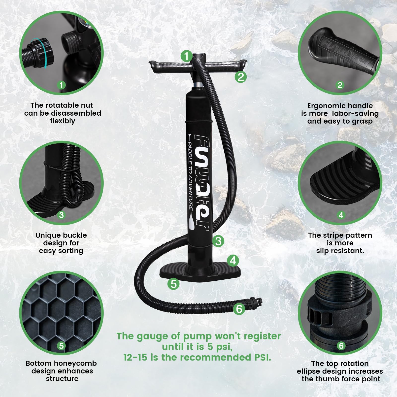 FunWater SUP Gonfiabile Stand Up Paddle Board Tavole da SUP Gonfiabili Adulti Tavola da Surf con Accessori Pompa a Mano,Pagaia,3 Pinne