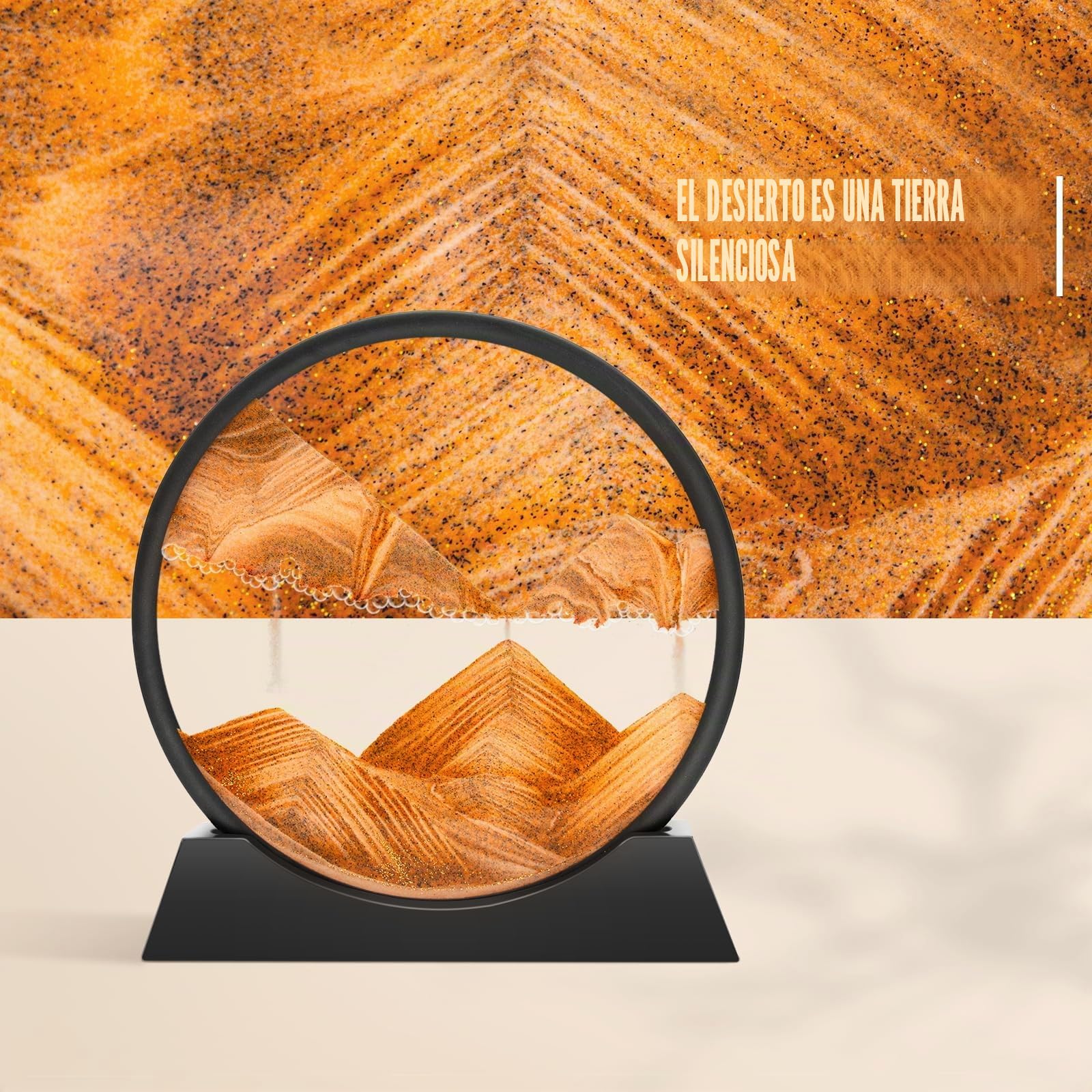 Wai Danie Cuadros de arena para girar en 3D Sandscape el arte de arena en aguas profundas pintura arena regalos de reloj arena decoración astética oficina salón escritorio adultos niños (Dorado12)