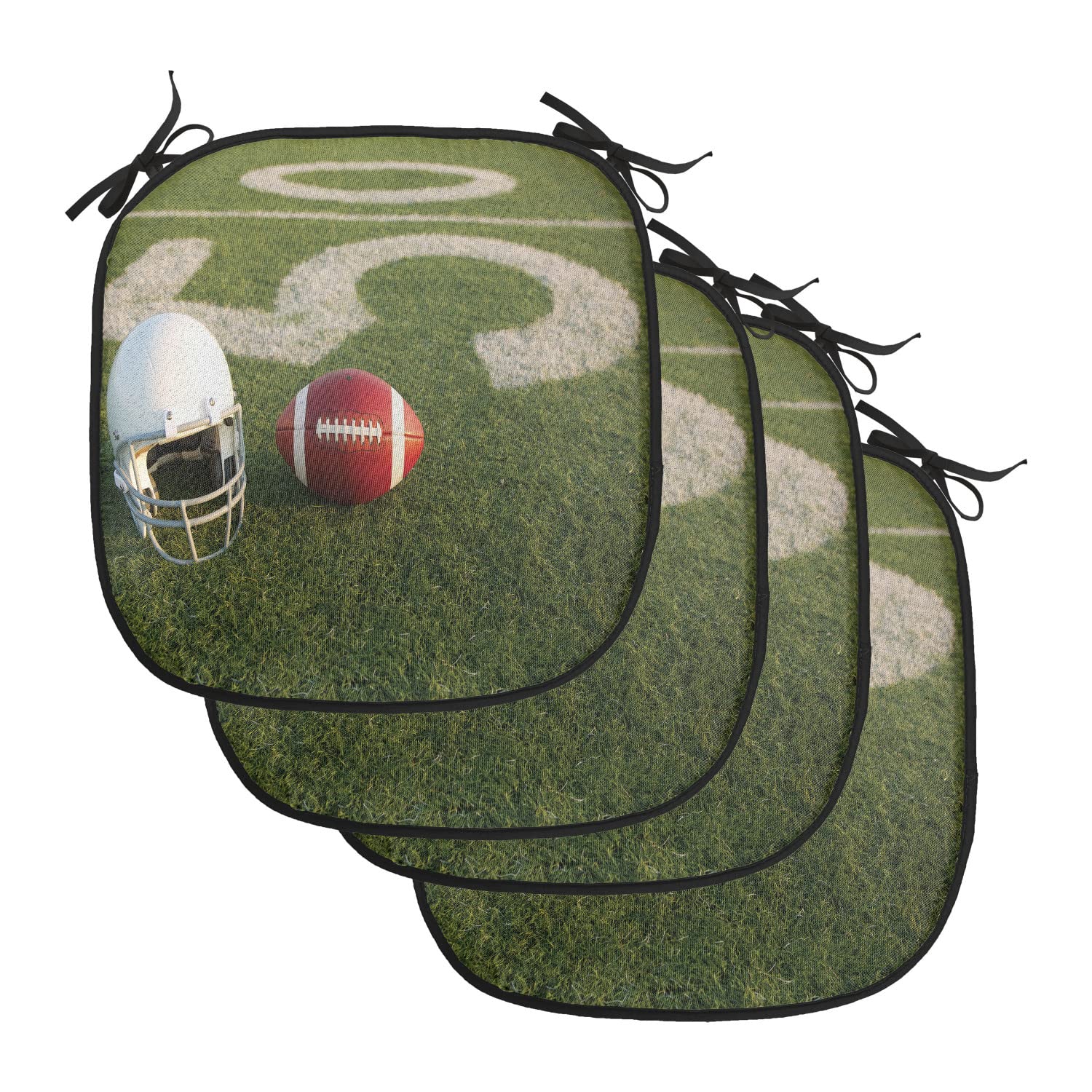Lunarable Sports Chair Cushion Pads Set of 4, American Football on The Grass Field 50 Yard Line Pro Soprts College Sports, Anti-slip Seat Padding for Kitchen & Patio, 16