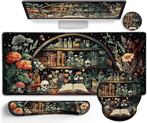 Miniatura 22 de Alfombrilla de escritorio con diseño de gato negro divertido, incluye alfombrilla para mouse grande para juegos con reposamuñecas, alfombrilla