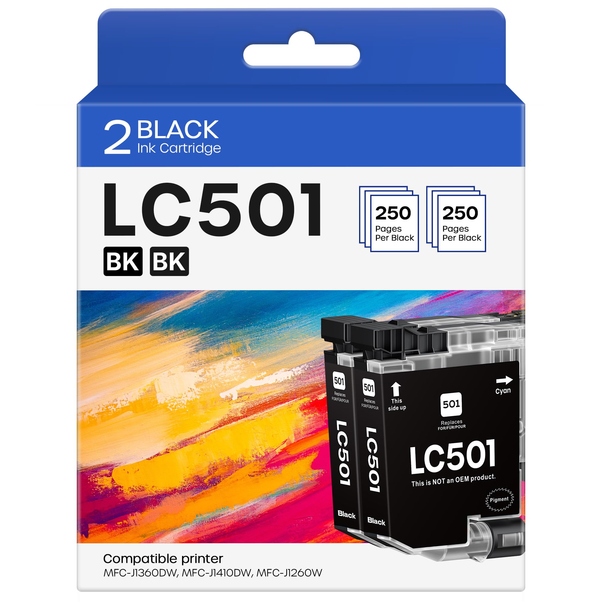 Photo 1 of LC501 Black Ink Cartridges Compatible with Brother MFC-J1360DW 2-Pack