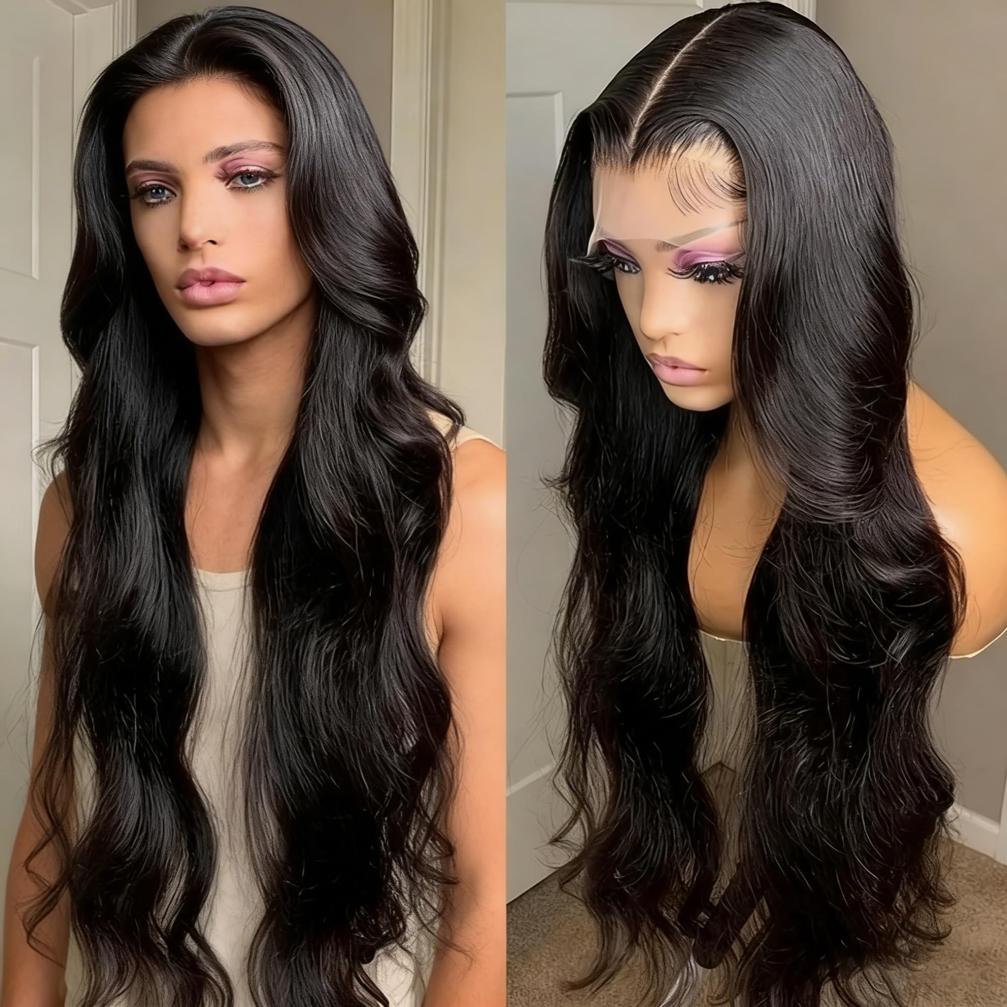 Photo 1 of ***STOCK PHOTO FOR REFERENCE ONLY***ALYBIT 28 Inch Body Wave Full 13x4 Lace Frontal Virgin Human Hair Wigs Black 13x4 HD Lace Front Wigs Human Hair for Women 200% Density 12A Brazilian Human Hair Pre Plucked With Baby Hair