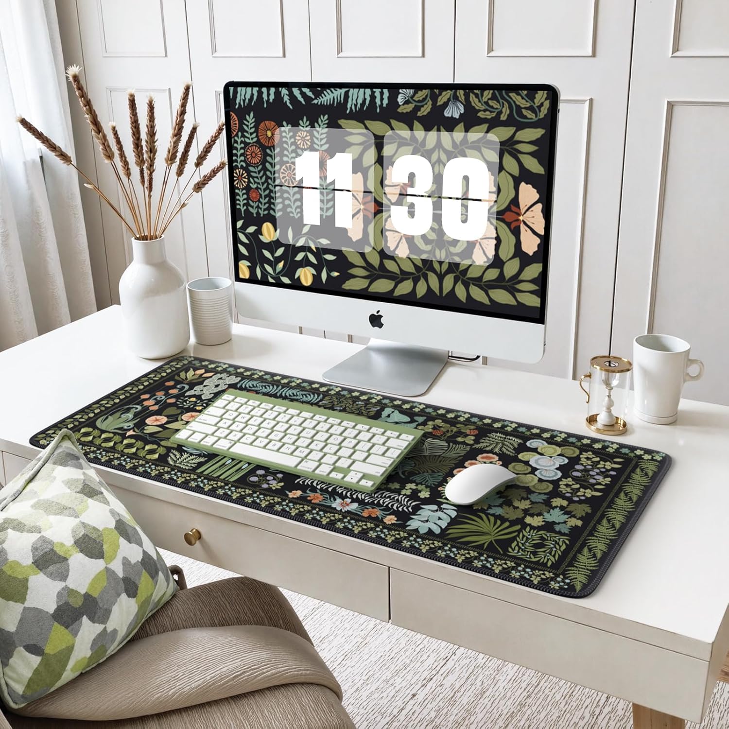 iCasso Floral Desk Pad Mat, Large Mouse Pad, Desk Matt for Desktop, Anti-Slip XXL Big Mousepad with Stitched Edges for Computer Keyboard (Black) - Image 7