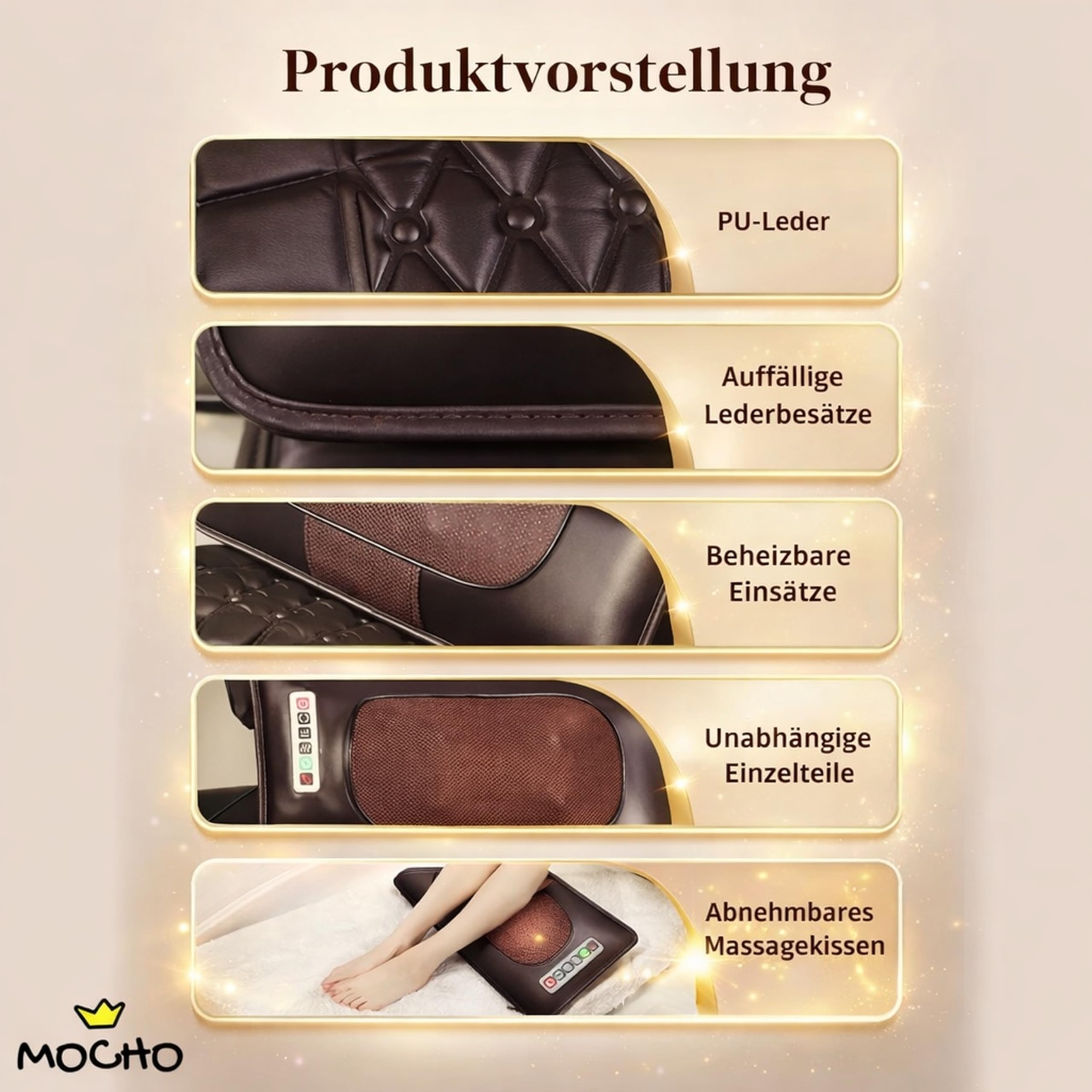 MOCHO® Shiatsu Massagematte mit Wärmefunktion – Ganzkörper Massagegerät mit Luftdruck-Dehnung, Fußmassage, Nacken- & Rückenmassage, elektrische Massagematte für Zuhause